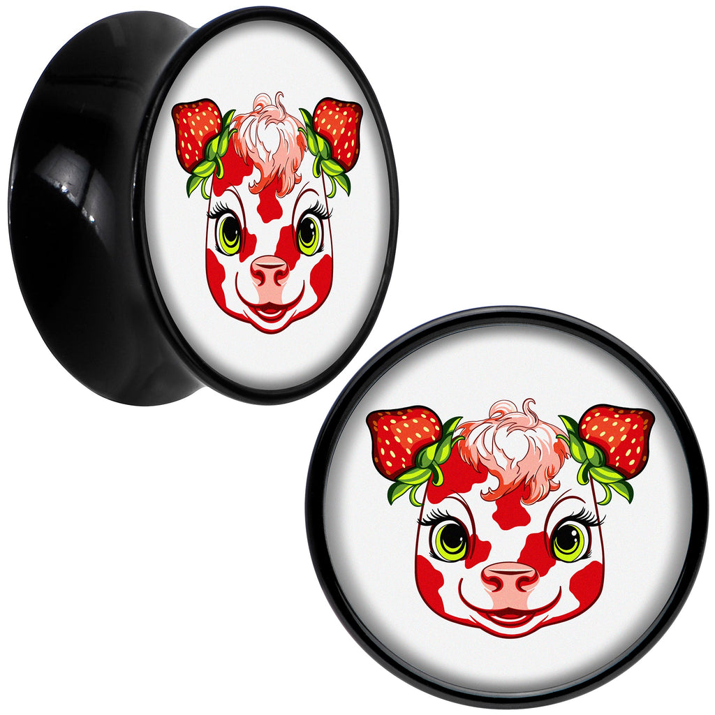 BodyCandy Stawberry Cow Black Acrylic Saddle Plug Set 8mm to 20mm by Onyx O — comparison shot