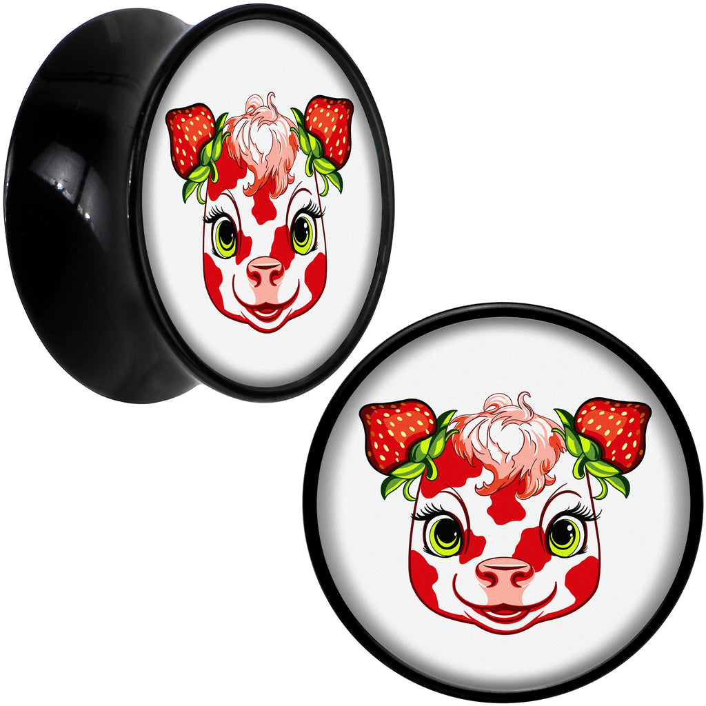 BodyCandy Stawberry Cow Black Acrylic Saddle Plug Set 8mm to 20mm by Onyx O — fabric or material detail