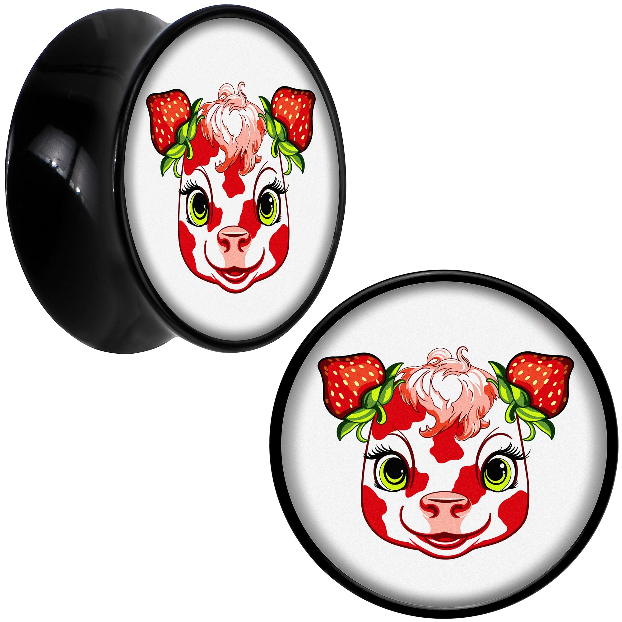 BodyCandy Stawberry Cow Black Acrylic Saddle Plug Set 8mm to 20mm by Onyx O — feature highlight