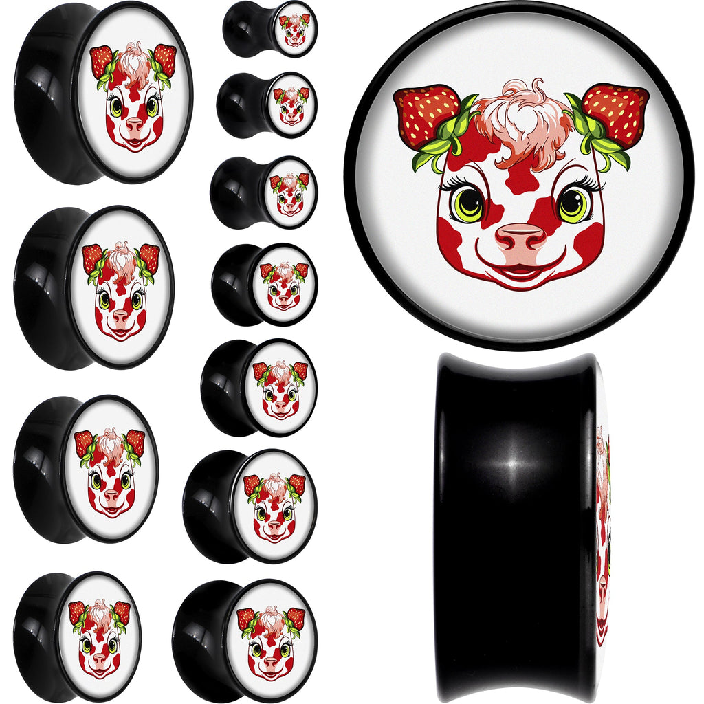 BodyCandy Stawberry Cow Black Acrylic Saddle Plug Set 8mm to 20mm by Onyx O — main product shot