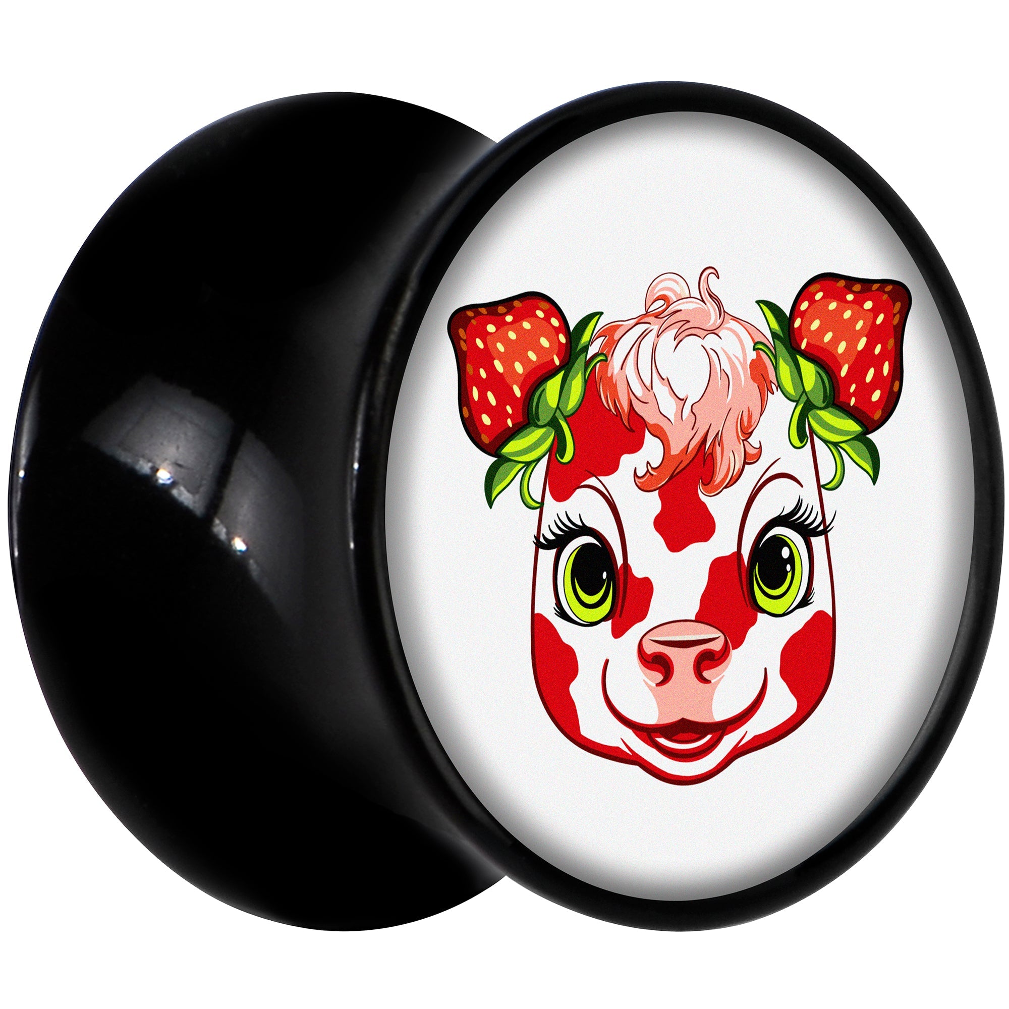 BodyCandy Stawberry Cow Black Acrylic Saddle Plug Set 8mm to 20mm by Onyx O — lifestyle context