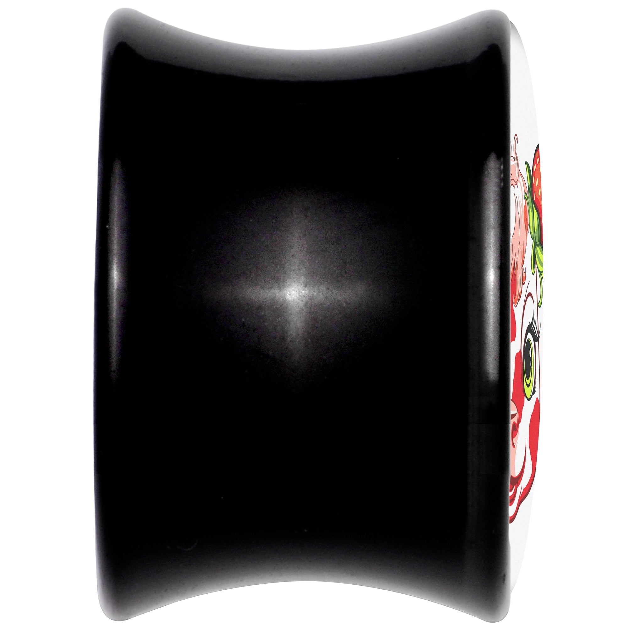 BodyCandy Stawberry Cow Black Acrylic Saddle Plug Set 8mm to 20mm by Onyx O — back view