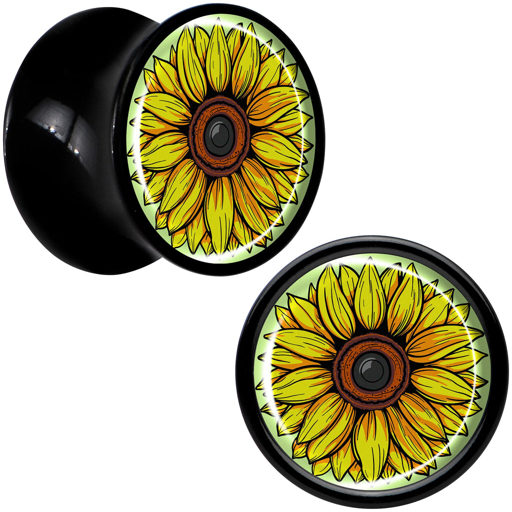BodyCandy Blossom Creation Yellow Sunflower Black Acrylic Saddle Plug Set by Onyx O — alternative angle