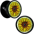BodyCandy Blossom Creation Yellow Sunflower Black Acrylic Saddle Plug Set by Onyx O — alternative angle