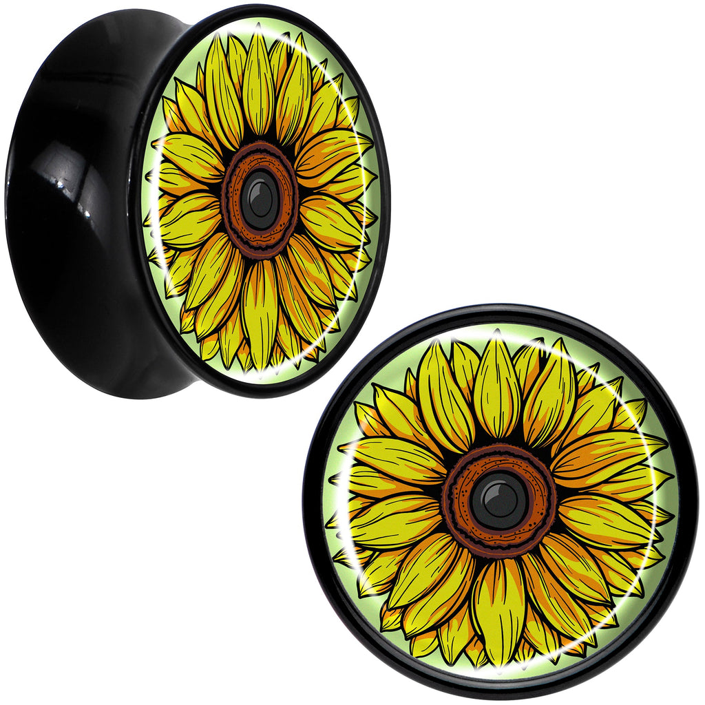 BodyCandy Blossom Creation Yellow Sunflower Black Acrylic Saddle Plug Set by Onyx O — color detail