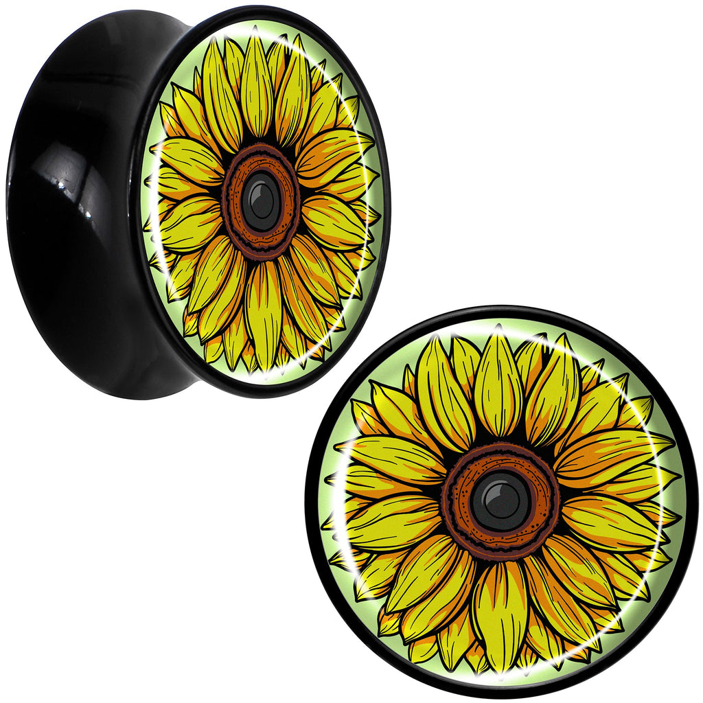 BodyCandy Blossom Creation Yellow Sunflower Black Acrylic Saddle Plug Set by Onyx O — fabric or material detail