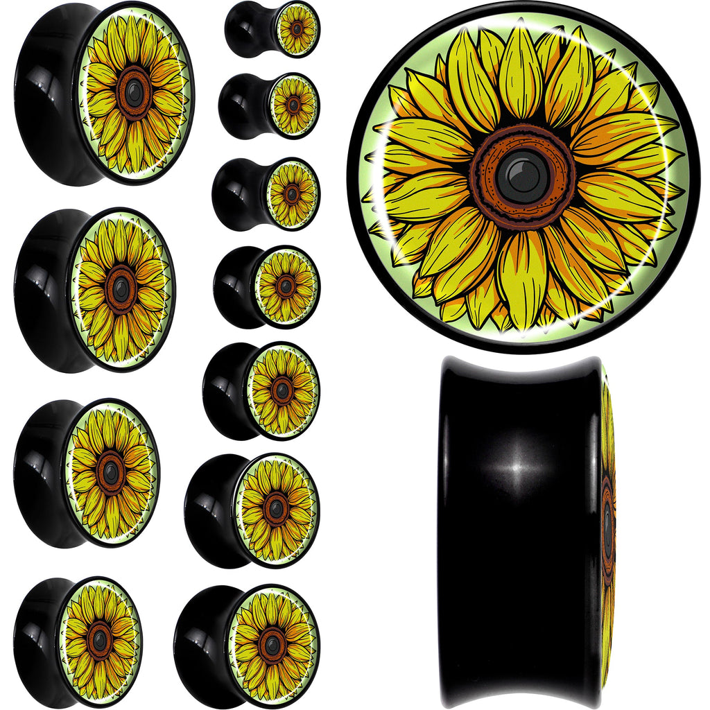 BodyCandy Blossom Creation Yellow Sunflower Black Acrylic Saddle Plug Set by Onyx O — main product shot