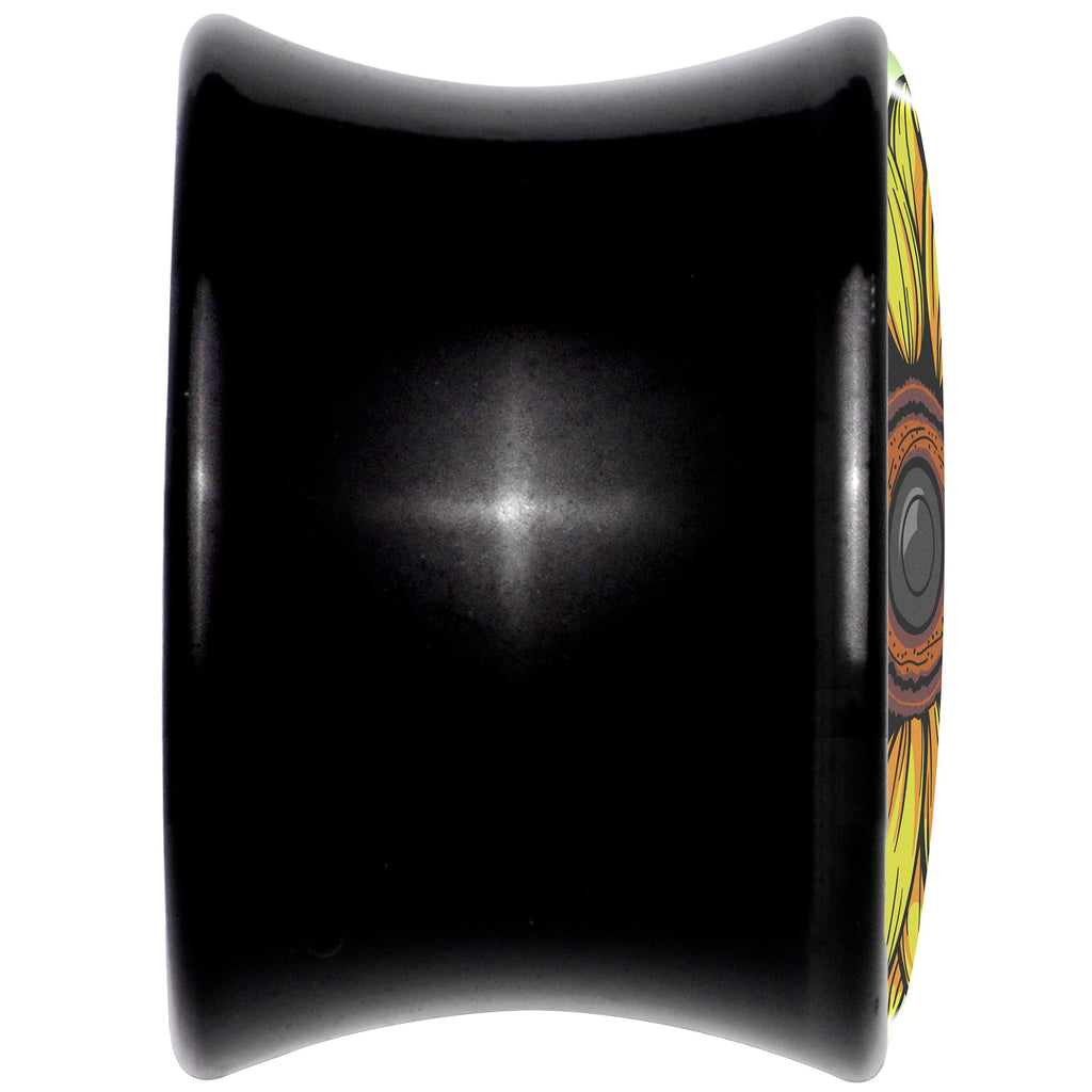 BodyCandy Blossom Creation Yellow Sunflower Black Acrylic Saddle Plug Set by Onyx O — back view