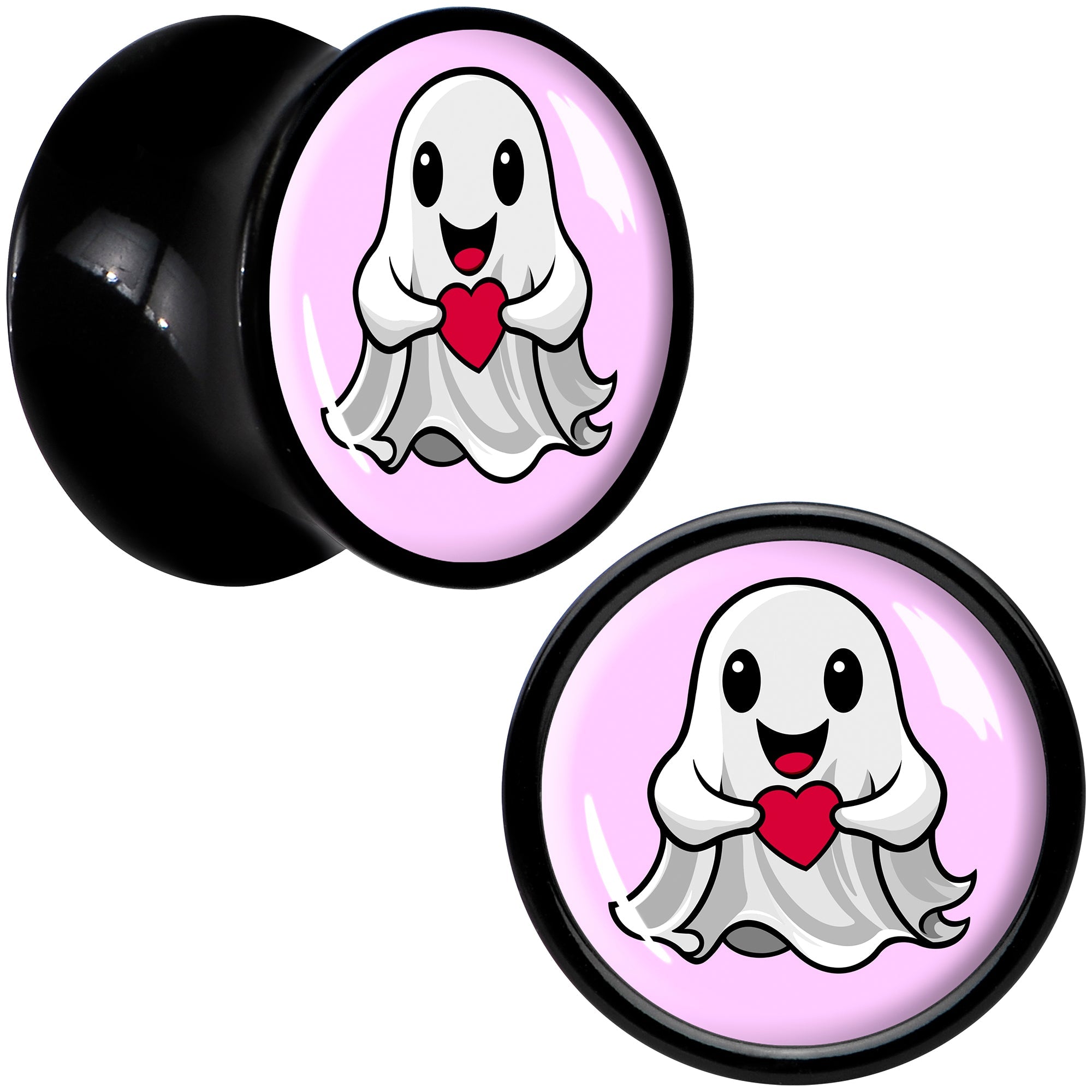BodyCandy Valentine Sweet Ghost Black Acrylic Saddle Plug Set by Onyx O — detail close-up