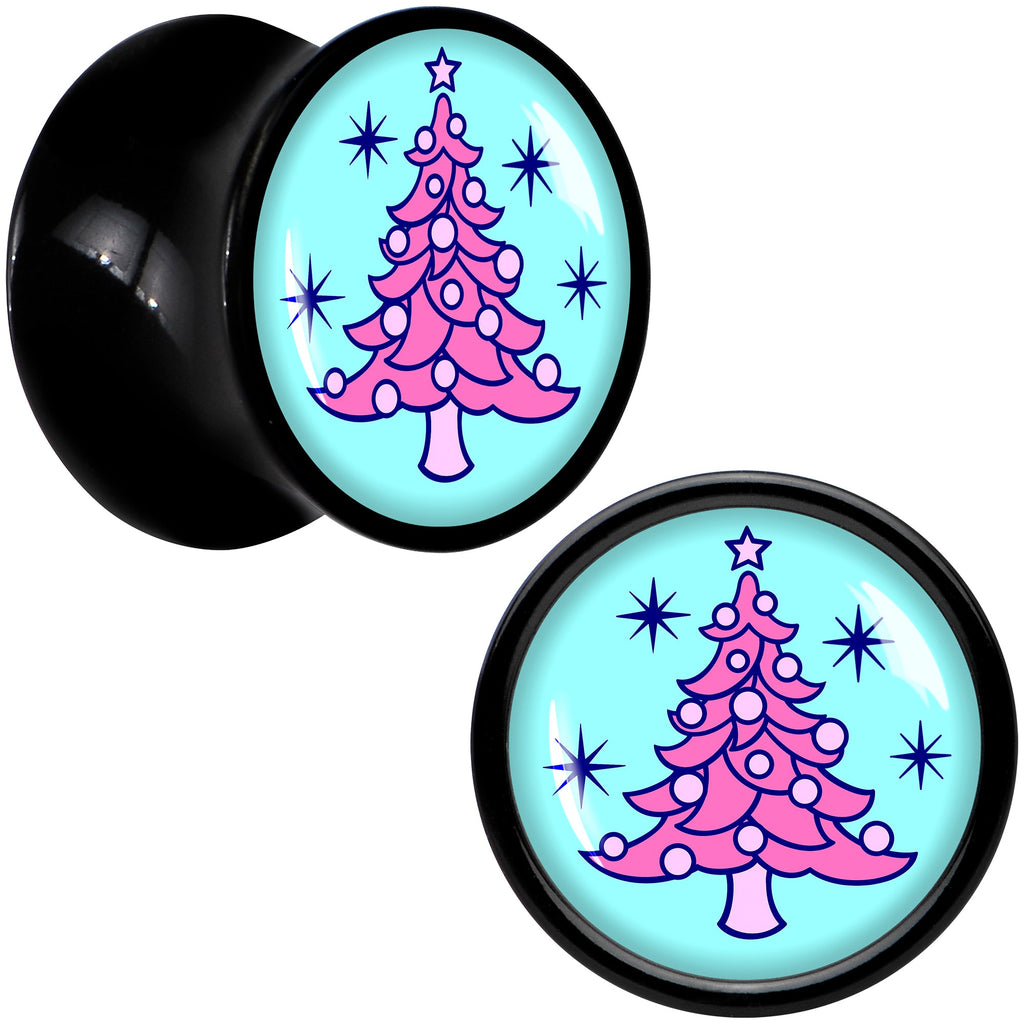 BodyCandy Pastel Christmas Tree Holiday Black Acrylic Saddle Plug Set by Onyx O — side view