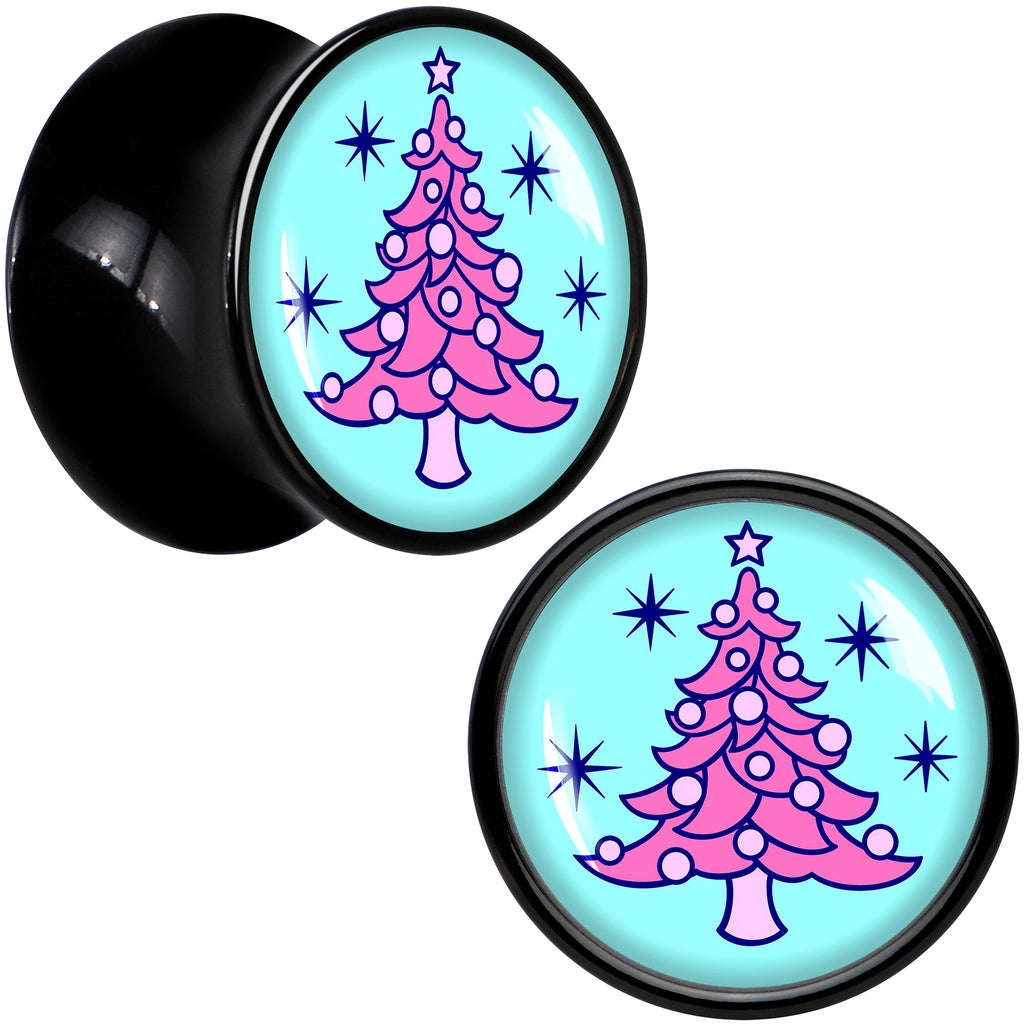 BodyCandy Pastel Christmas Tree Holiday Black Acrylic Saddle Plug Set by Onyx O — back view
