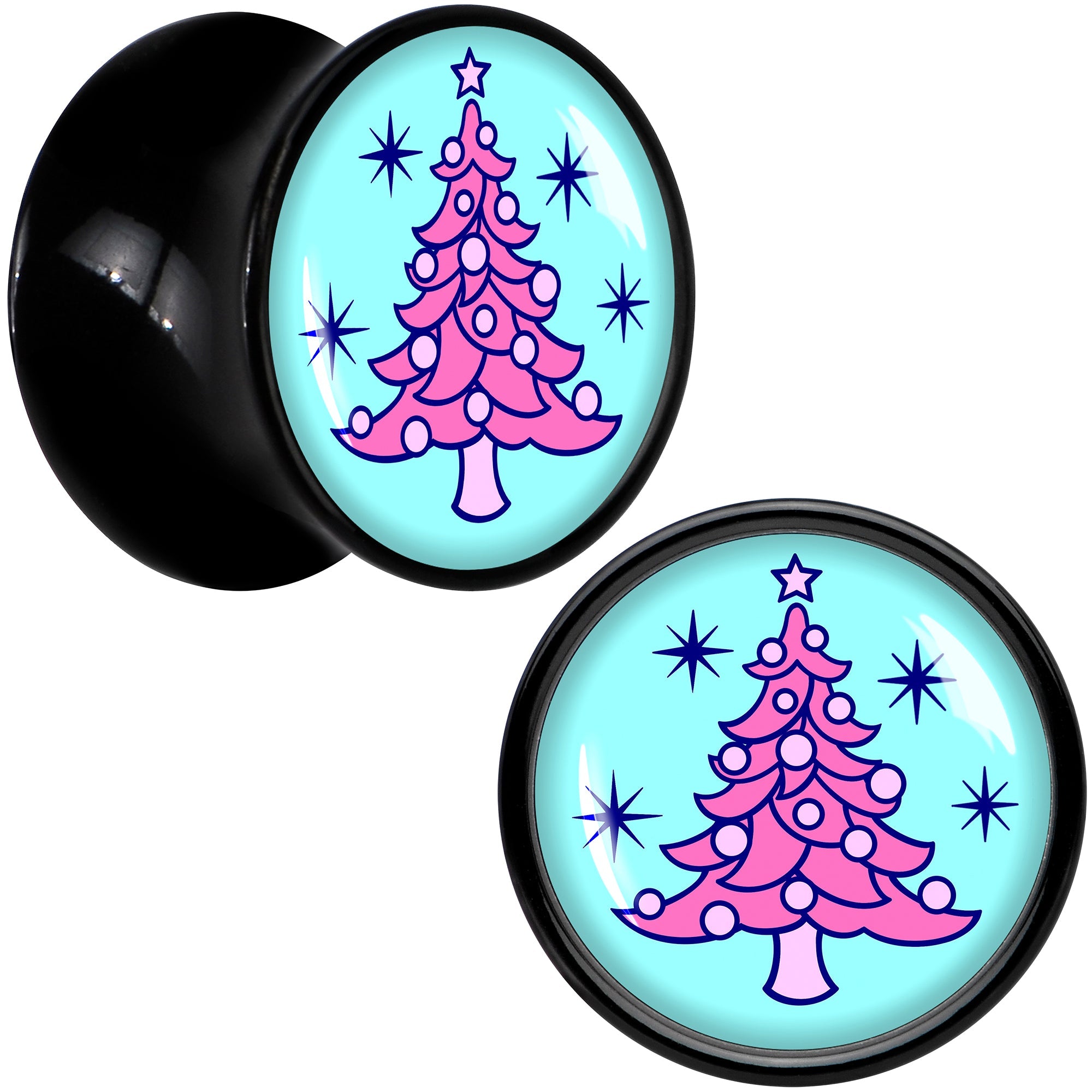 BodyCandy Pastel Christmas Tree Holiday Black Acrylic Saddle Plug Set by Onyx O — alternative angle