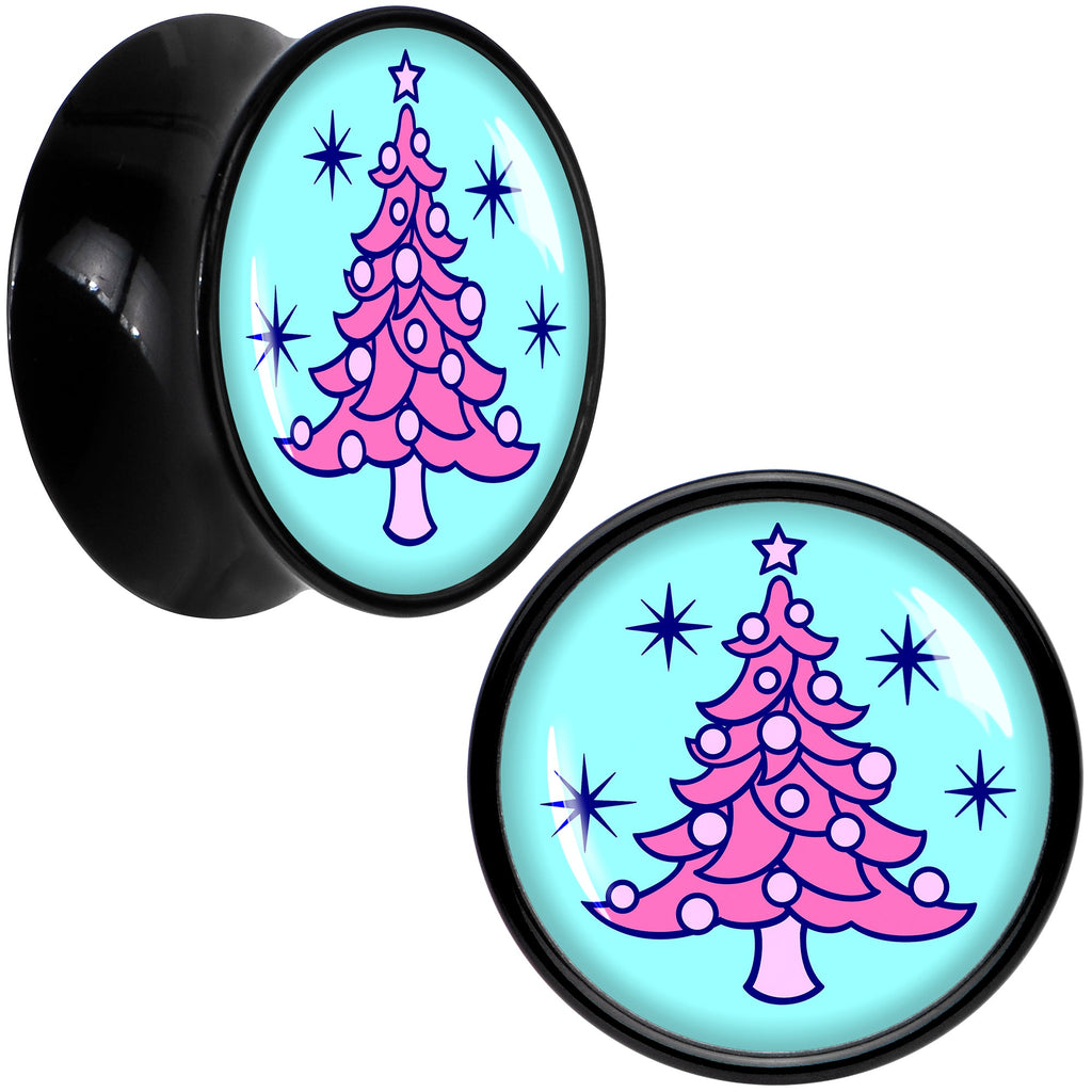 BodyCandy Pastel Christmas Tree Holiday Black Acrylic Saddle Plug Set by Onyx O — in-use photo