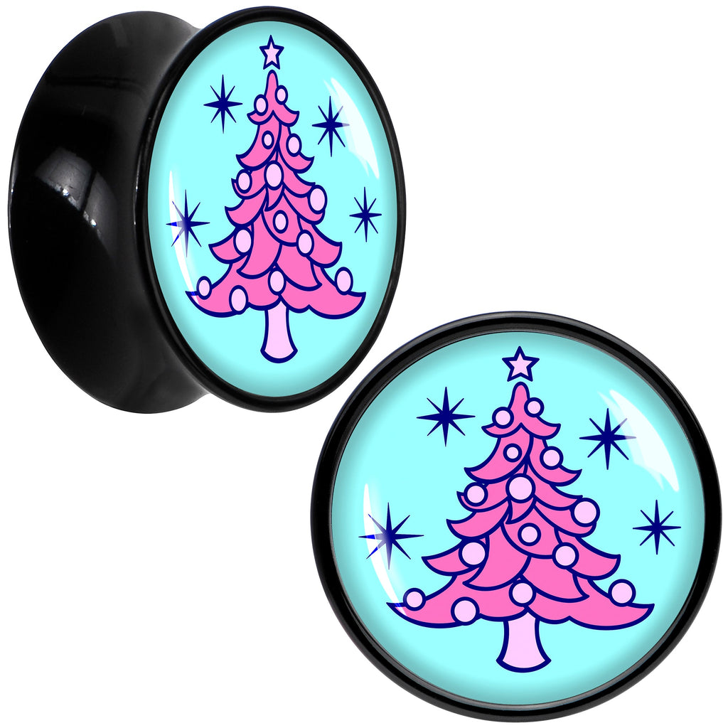 BodyCandy Pastel Christmas Tree Holiday Black Acrylic Saddle Plug Set by Onyx O — size reference