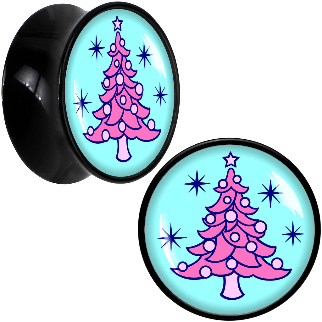 BodyCandy Pastel Christmas Tree Holiday Black Acrylic Saddle Plug Set by Onyx O — color detail