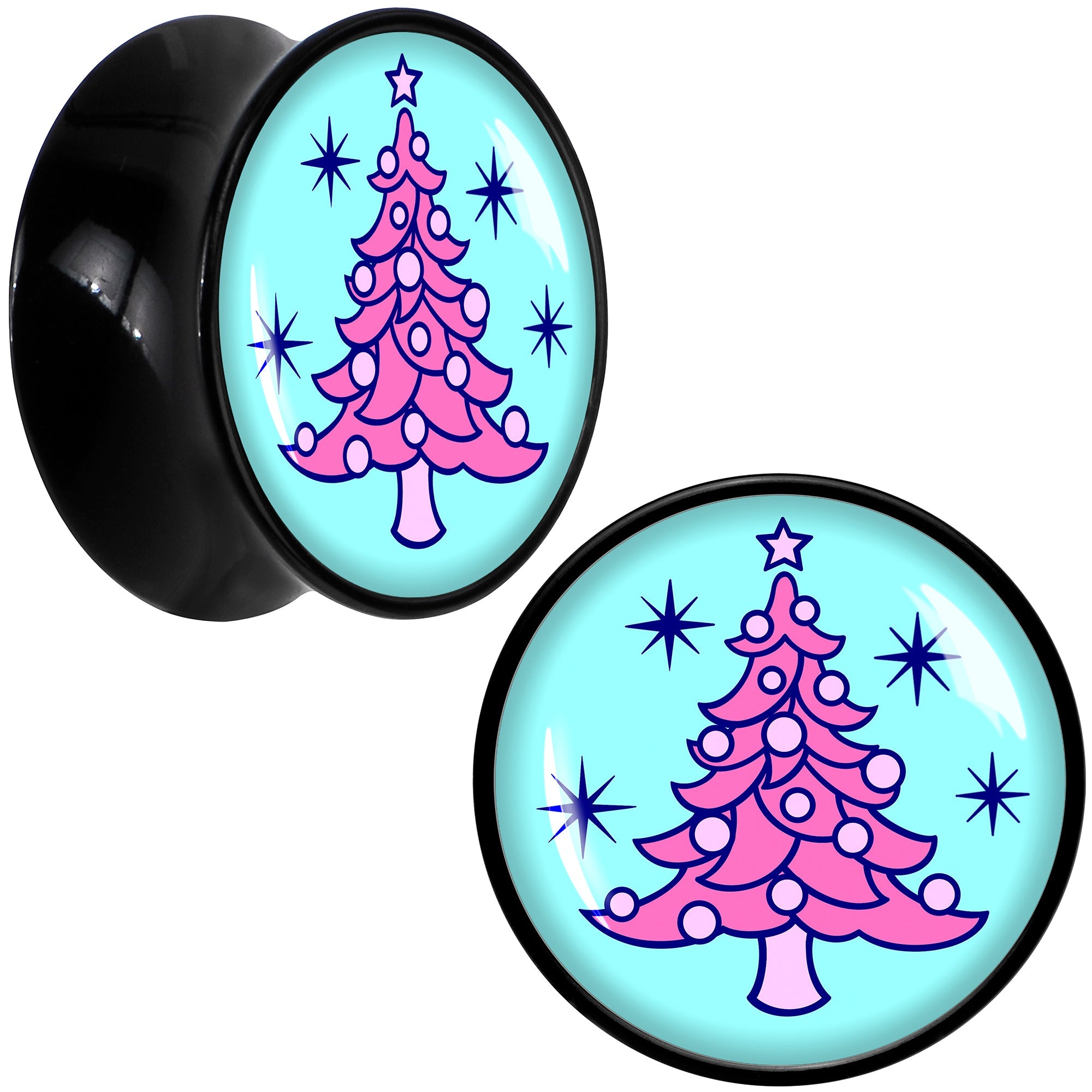 BodyCandy Pastel Christmas Tree Holiday Black Acrylic Saddle Plug Set by Onyx O — packaging