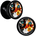 BodyCandy Colorful Trippy Cat Black Acrylic Saddle Plug Set 8mm to 20mm by Onyx O — alternative angle