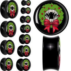 Holiday Vampire Wreath Black Acrylic Saddle Plug Set by Onyx O