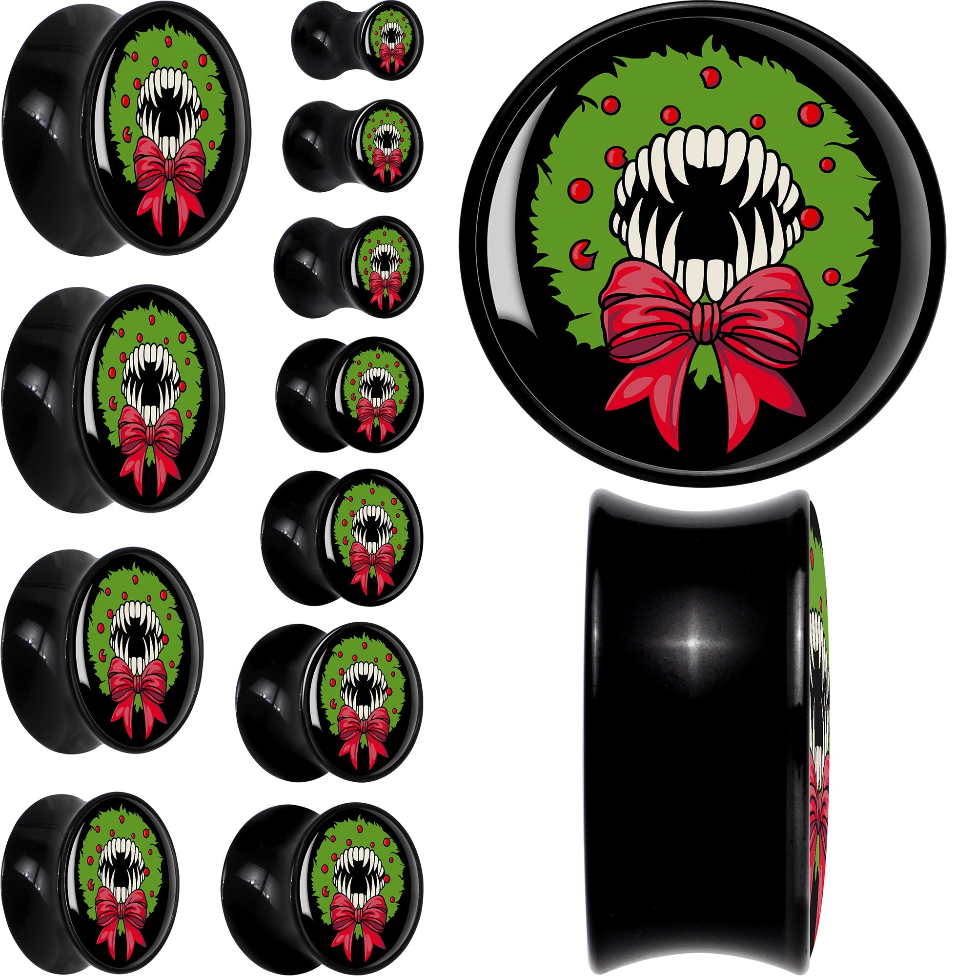 BodyCandy Holiday Vampire Wreath Black Acrylic Saddle Plug Set by Onyx O — main product shot