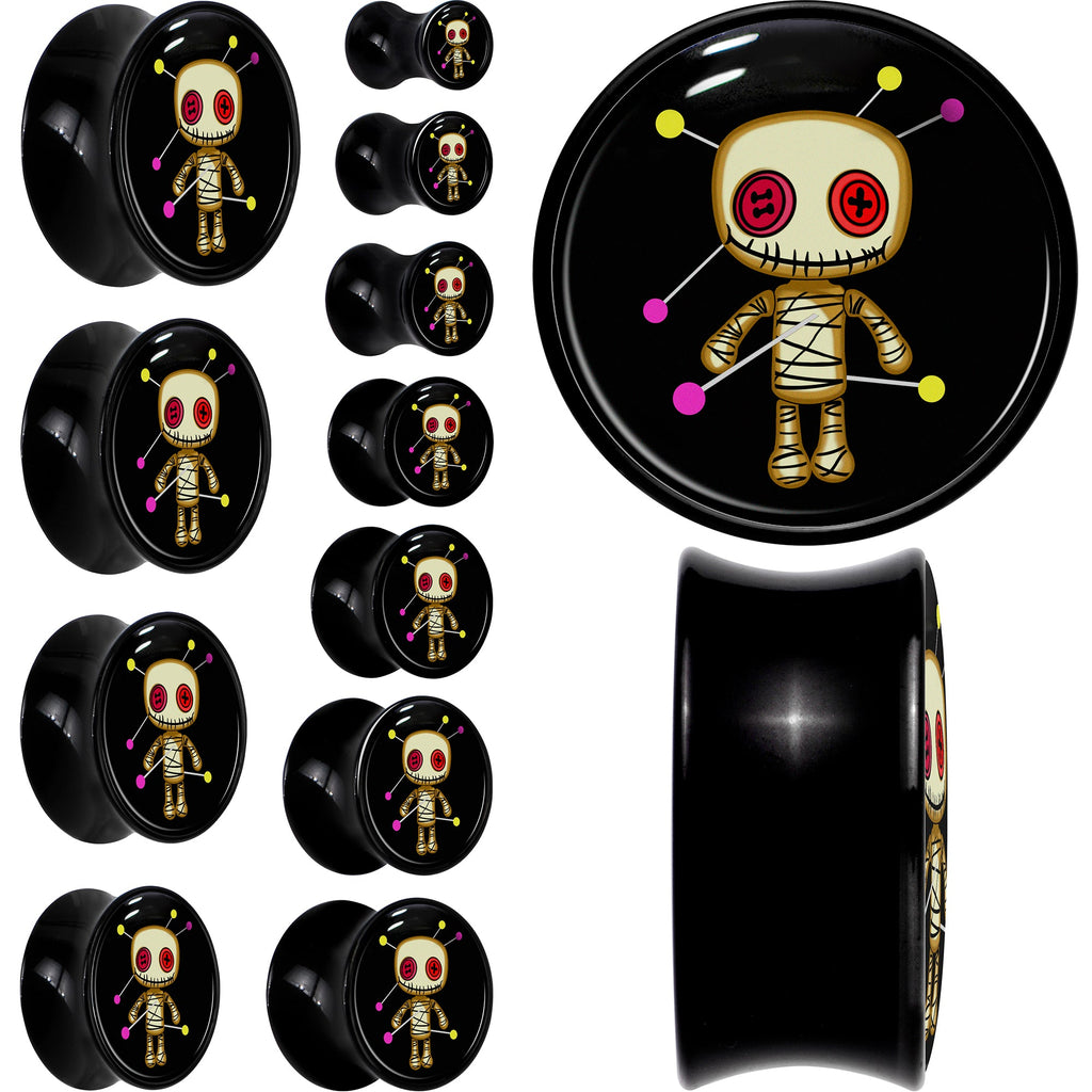 BodyCandy 0G Voodoo Doll Black Acrylic Saddle Plug Set by Onyx O — main product shot