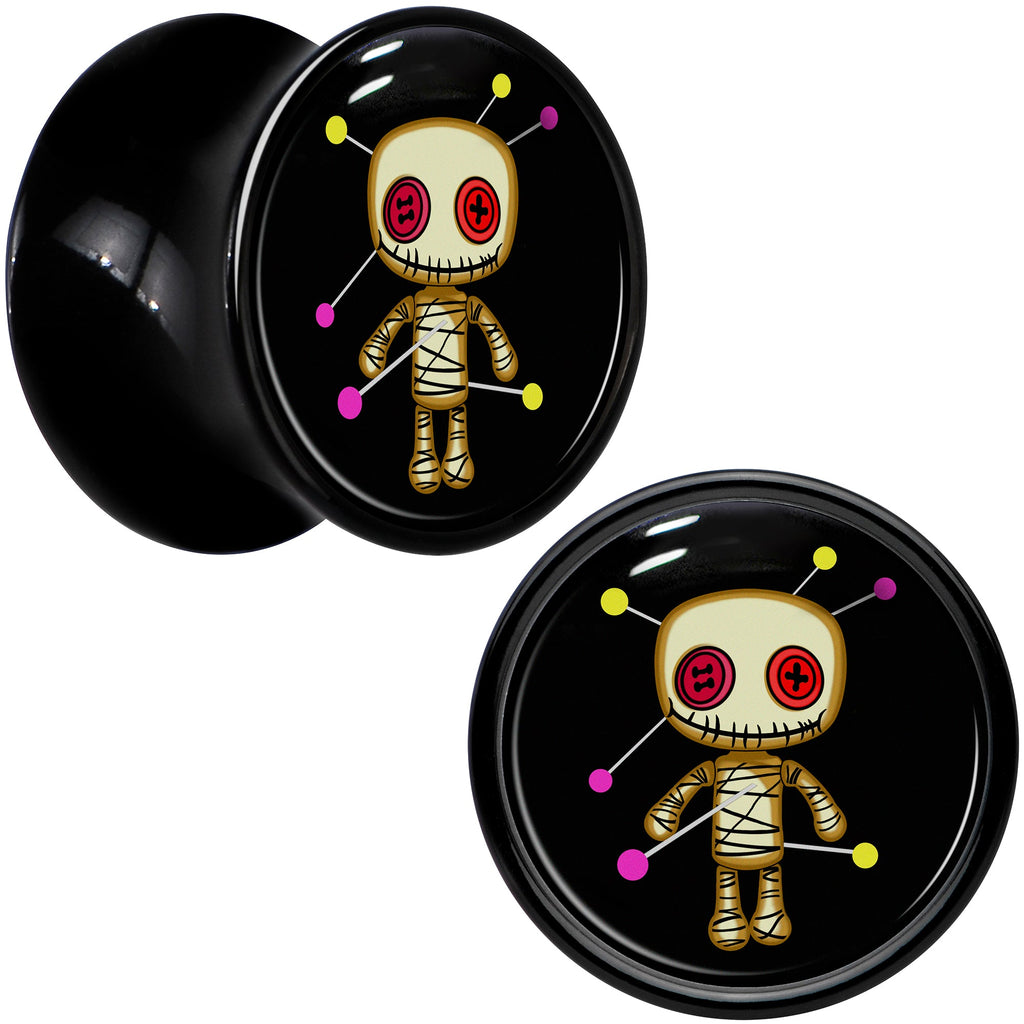 BodyCandy 0G Voodoo Doll Black Acrylic Saddle Plug Set by Onyx O — detail close-up