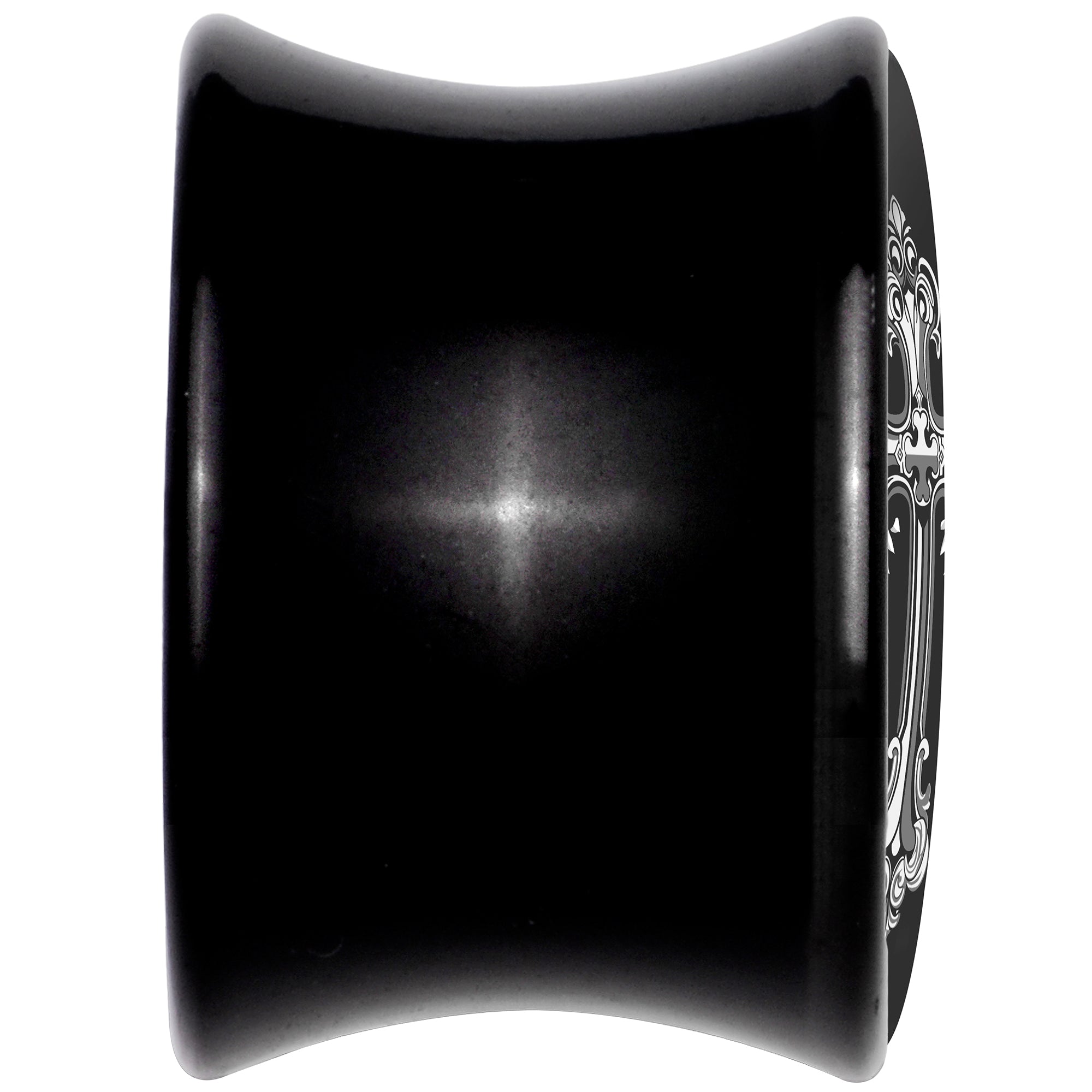 BodyCandy 0G Black White Winged Cross Black Acrylic Saddle Plug Set by Onyx O — back view