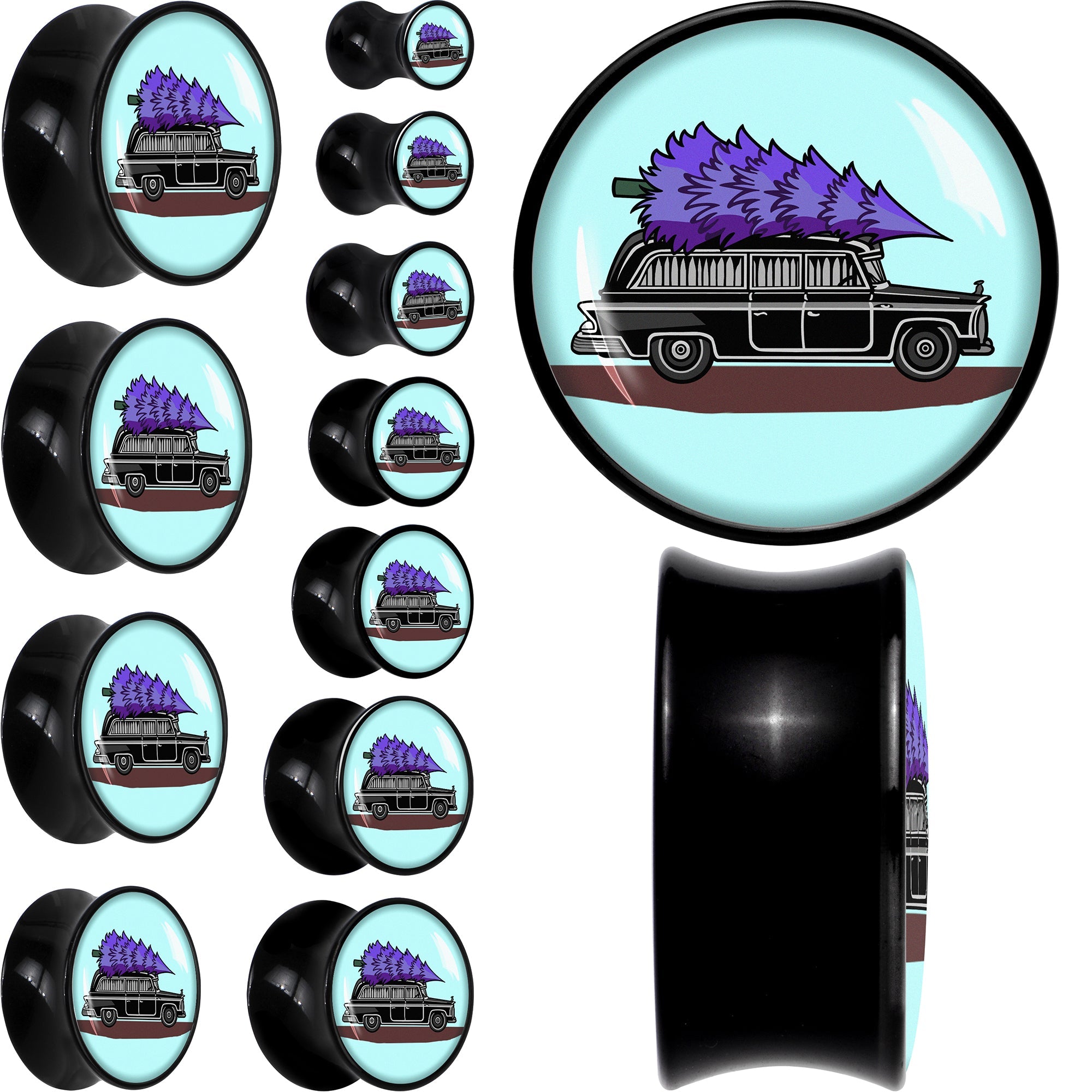 BodyCandy Holiday Christmas Hearse Black Acrylic Saddle Plug Set by Onyx O — main product shot