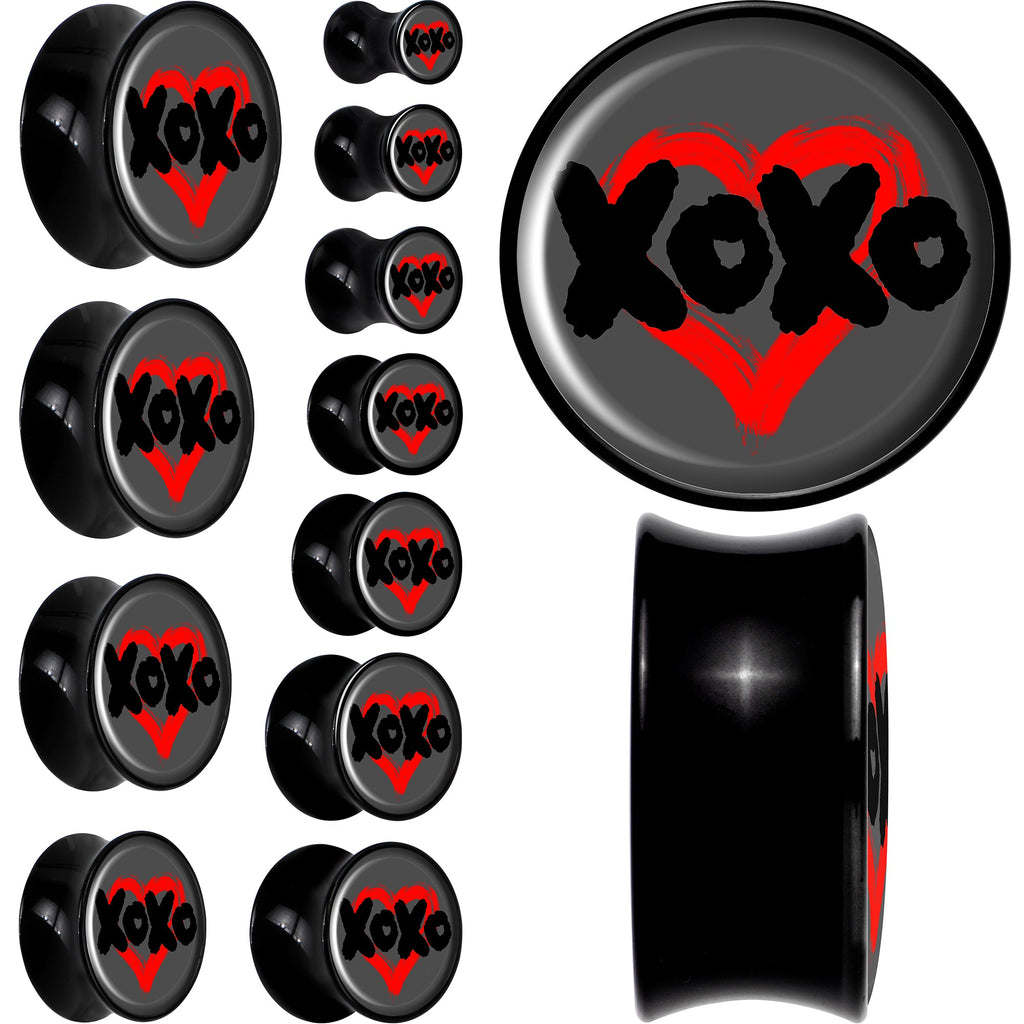 BodyCandy 0G XOXO Heart Black Acrylic Saddle Plug Set by Onyx O — main product shot