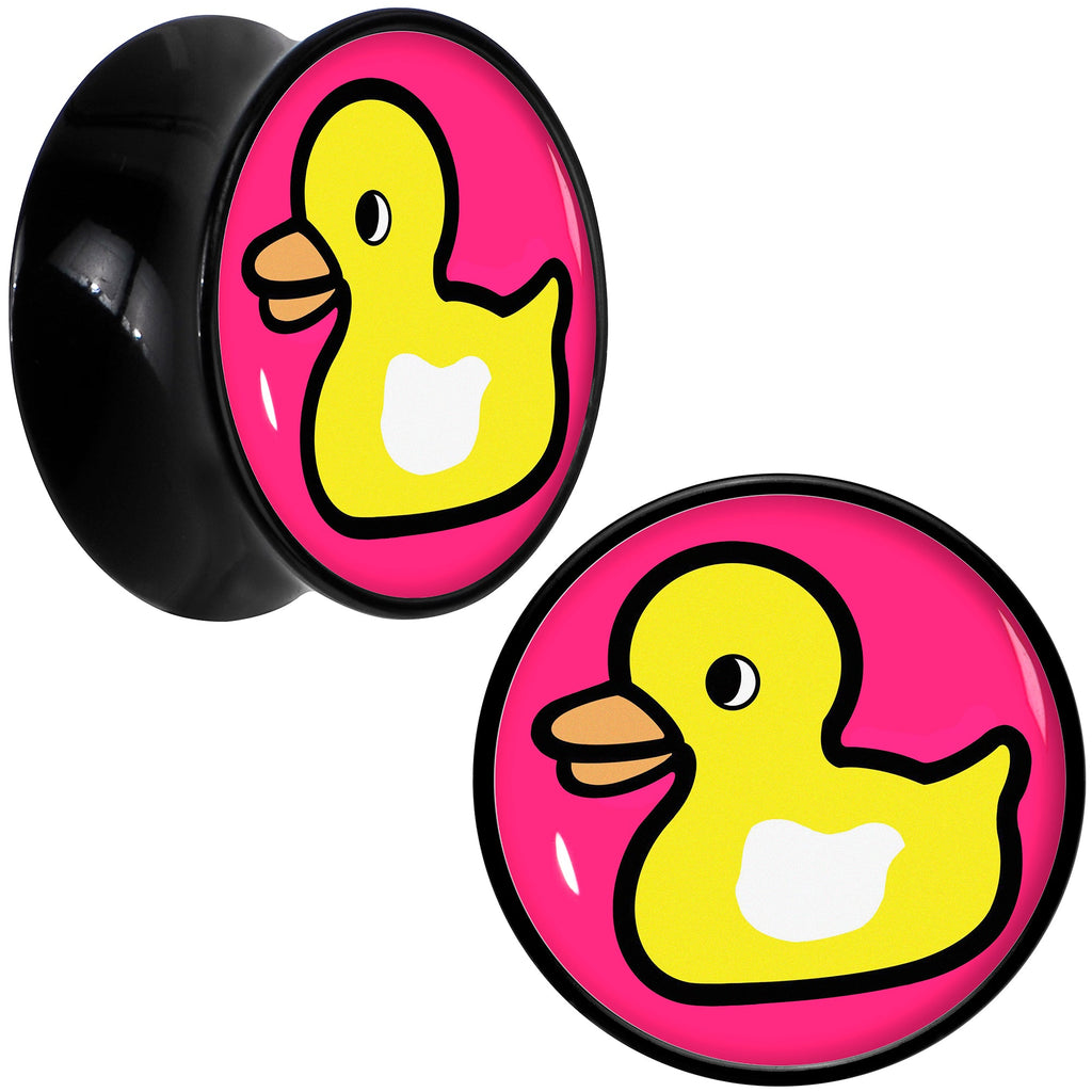 BodyCandy Black Acrylic Yellow Ducky Double Flare Plug Set by Onyx O — fabric or material detail
