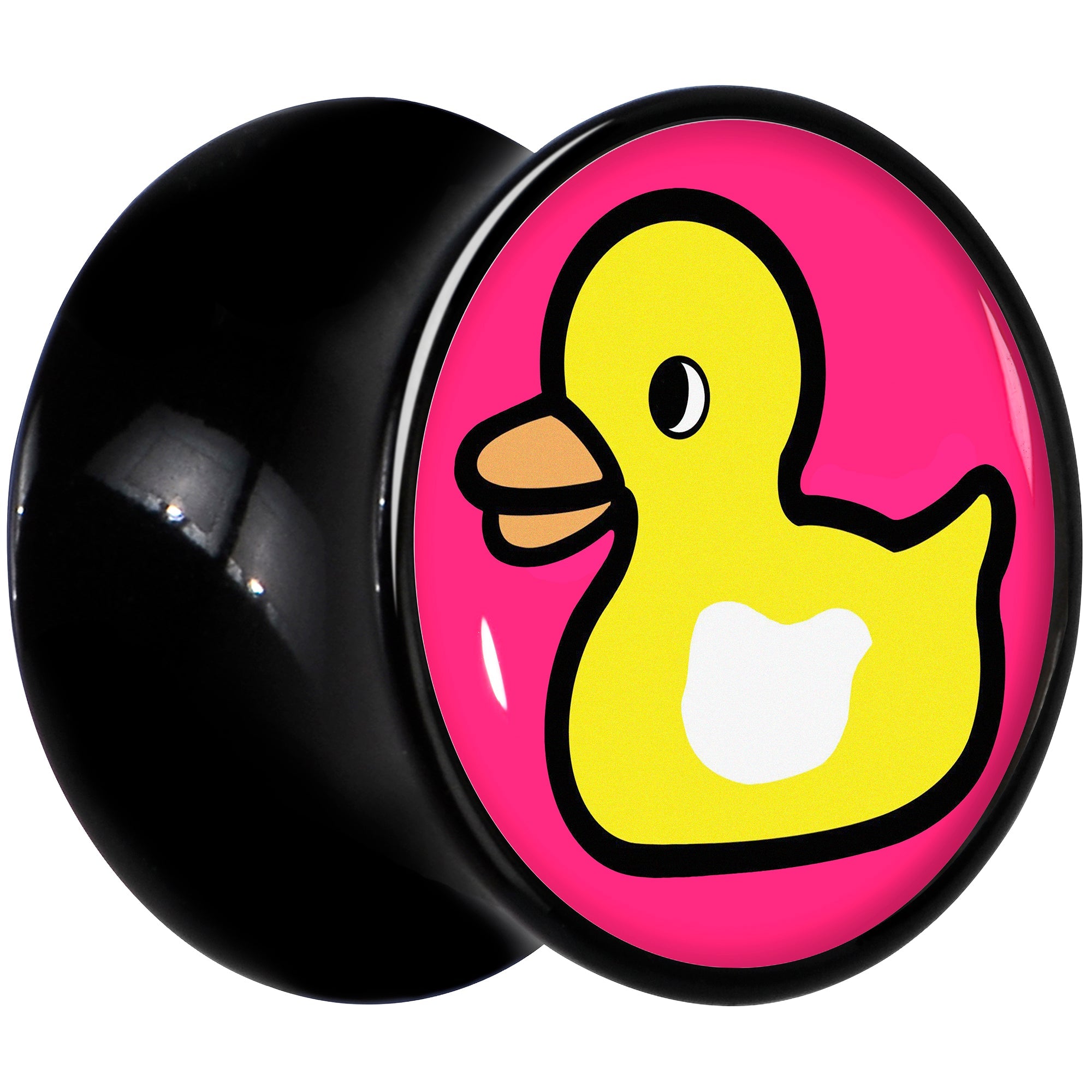 BodyCandy Black Acrylic Yellow Ducky Double Flare Plug Set by Onyx O — lifestyle context