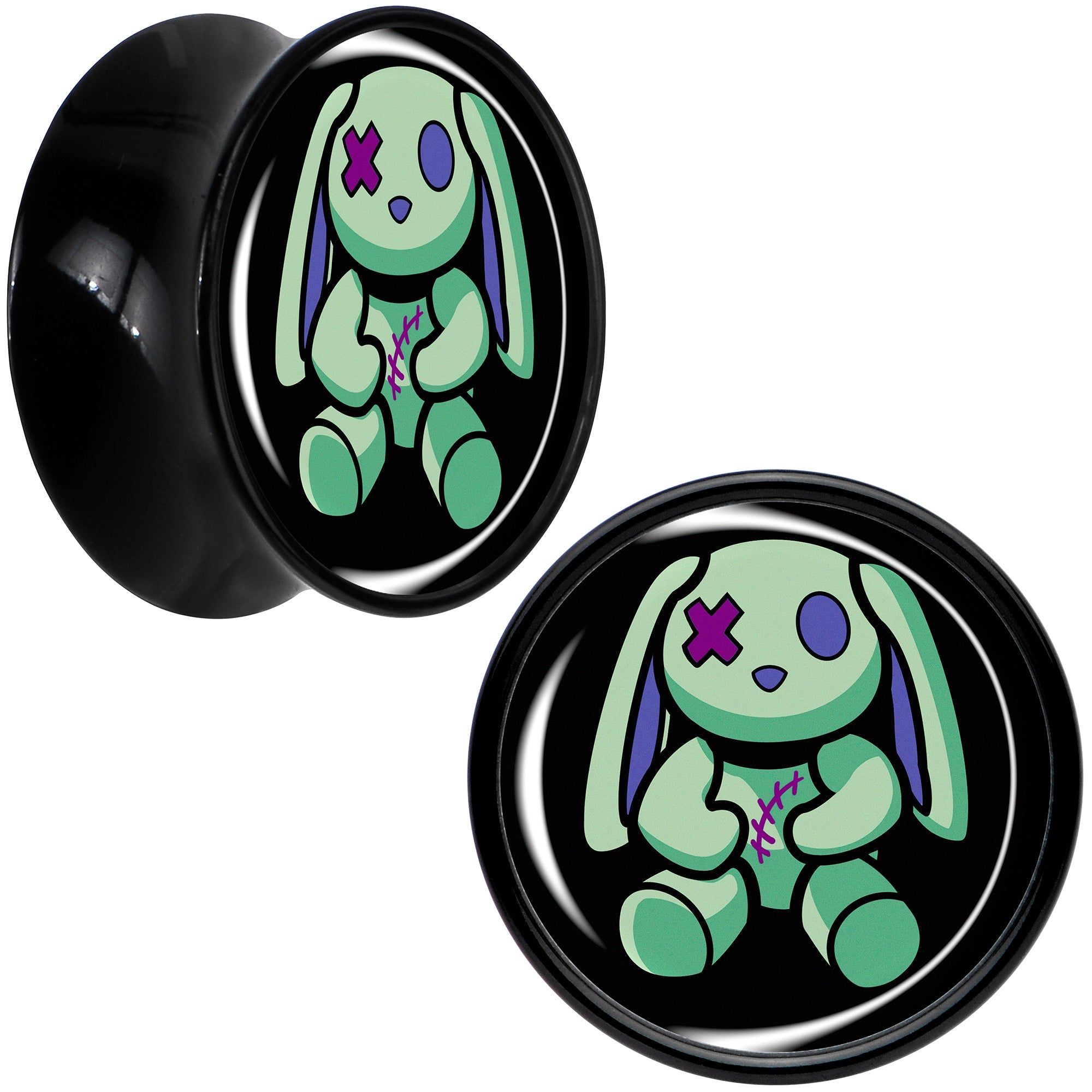 BodyCandy Zombie Bunny Black Acrylic Saddle Plug Set by Onyx O — color detail