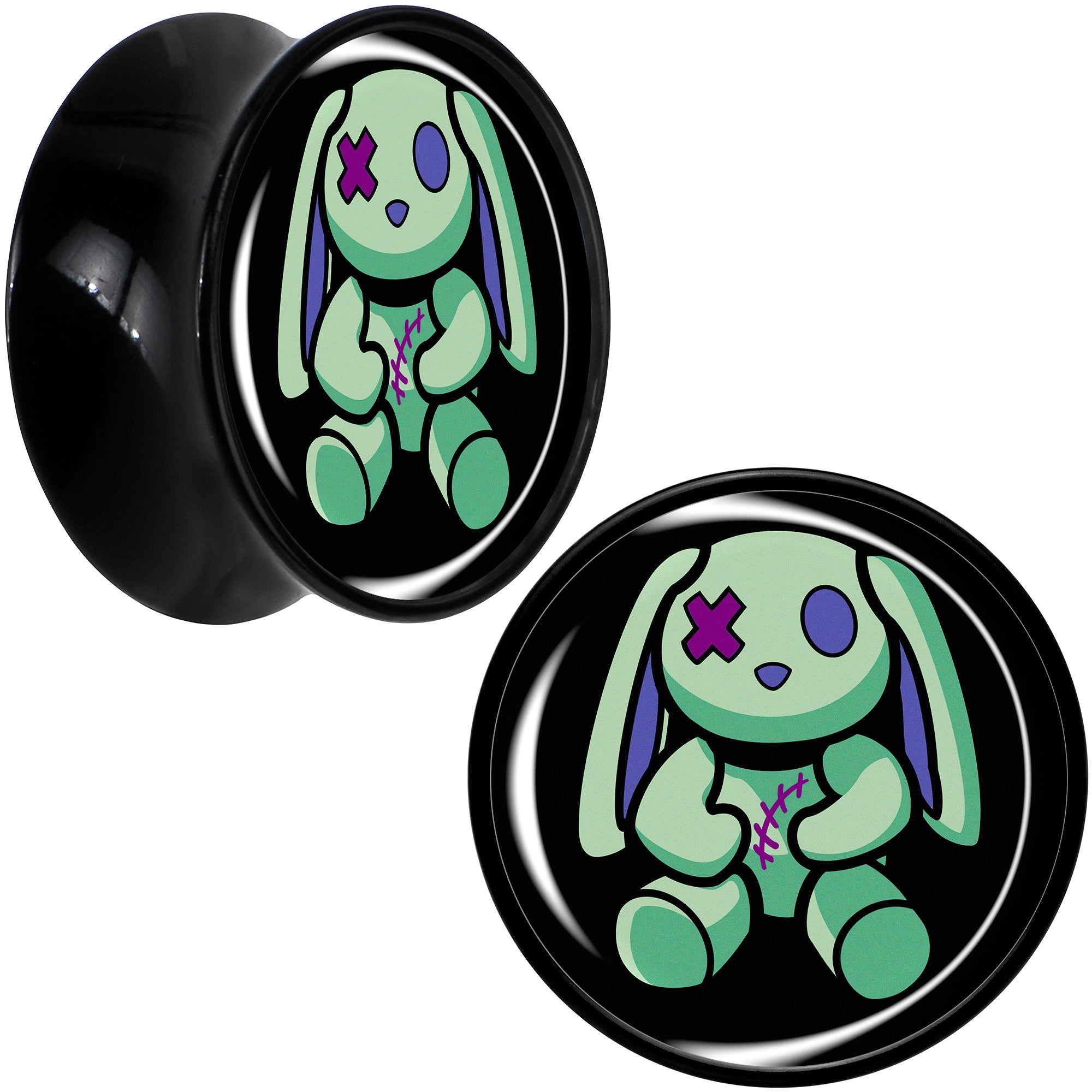 BodyCandy Zombie Bunny Black Acrylic Saddle Plug Set by Onyx O — comparison shot