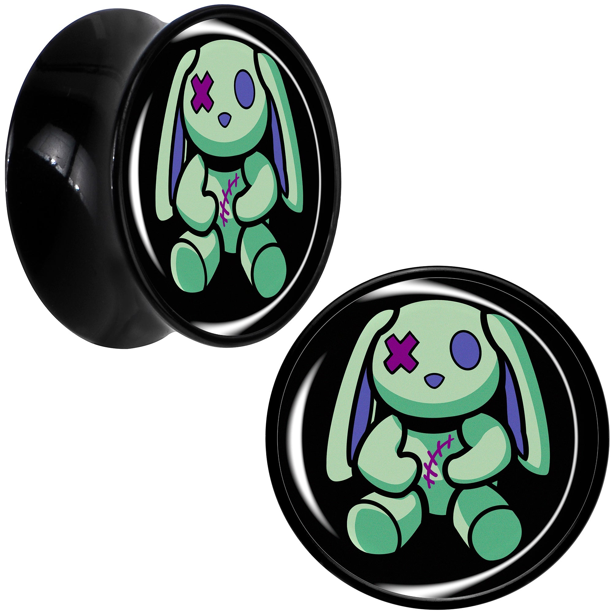BodyCandy Zombie Bunny Black Acrylic Saddle Plug Set by Onyx O — fabric or material detail