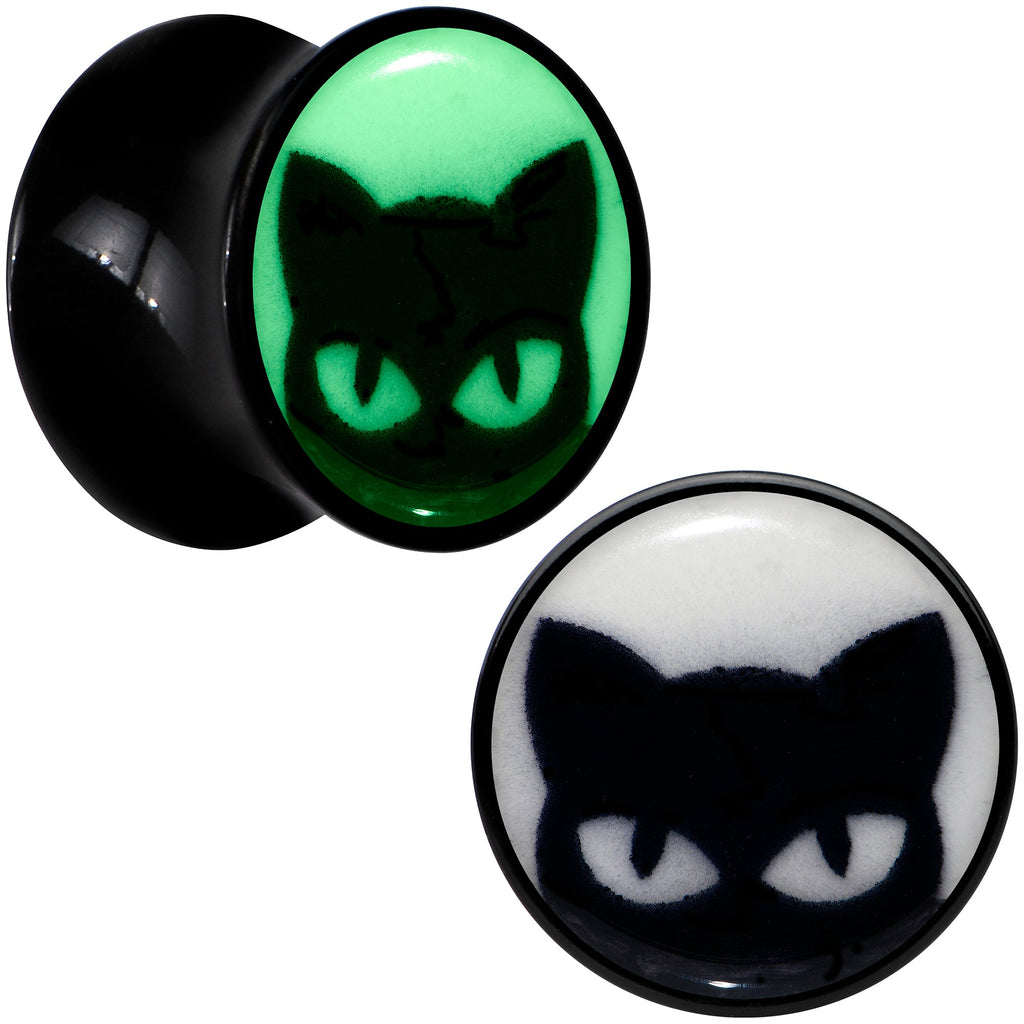 BodyCandy Black Acrylic Glow in the Dark Peeking Cat Double Flare Plug Set by Onyx O — alternative angle