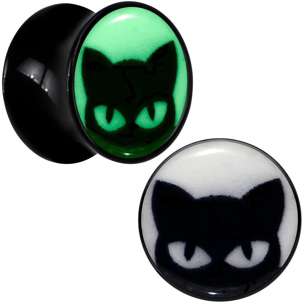 BodyCandy Black Acrylic Glow in the Dark Peeking Cat Double Flare Plug Set by Onyx O — color detail