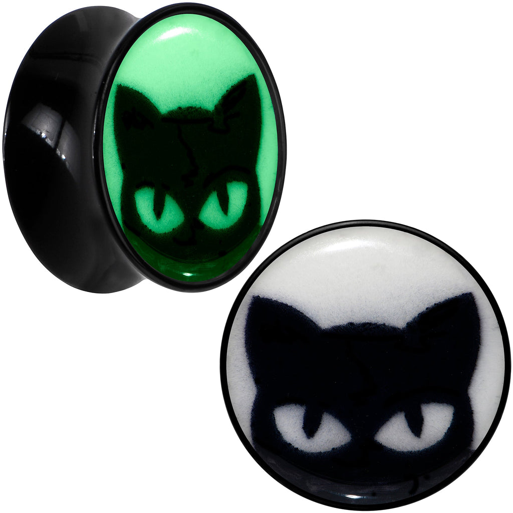 BodyCandy Black Acrylic Glow in the Dark Peeking Cat Double Flare Plug Set by Onyx O — fabric or material detail