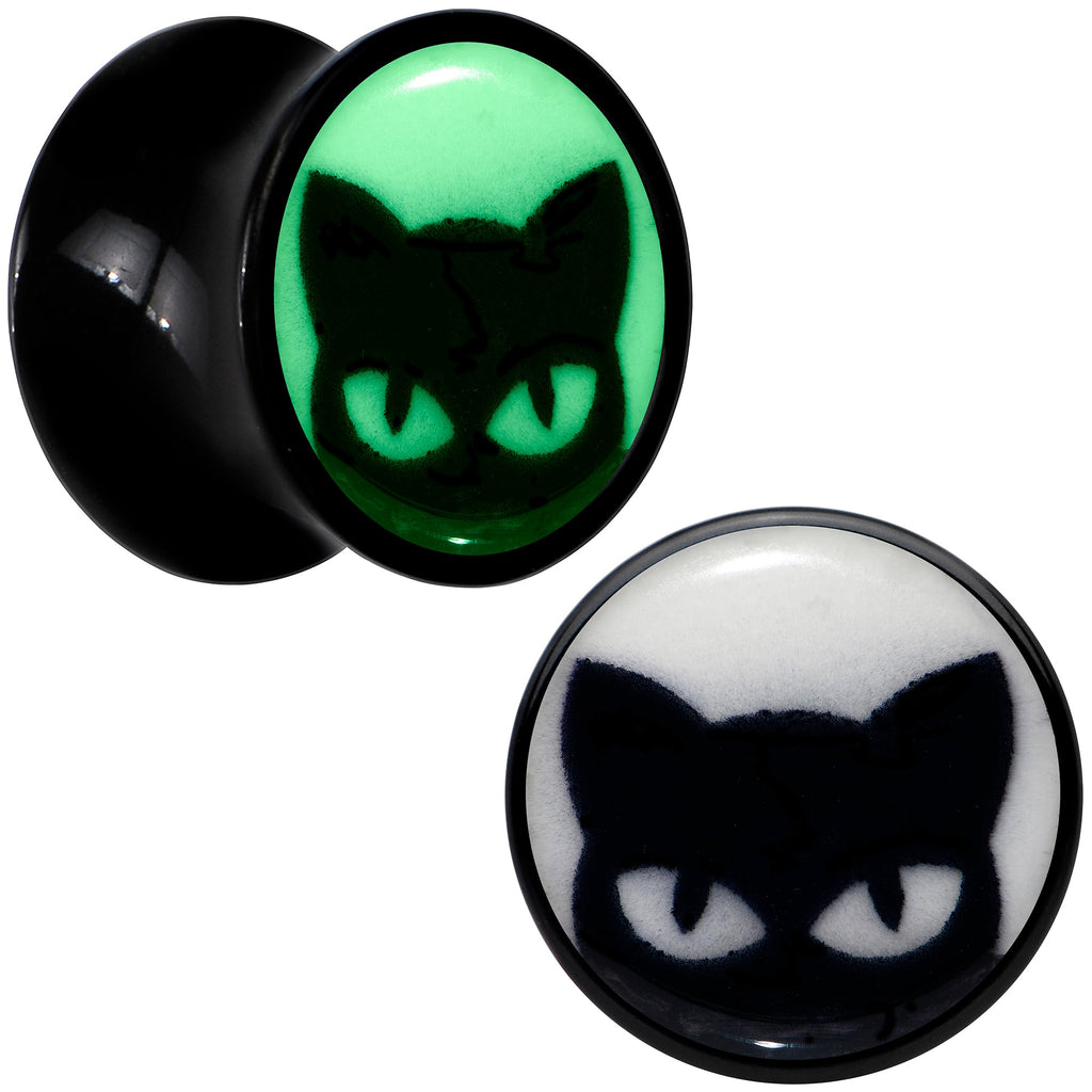 BodyCandy Black Acrylic Glow in the Dark Peeking Cat Double Flare Plug Set by Onyx O — product on model