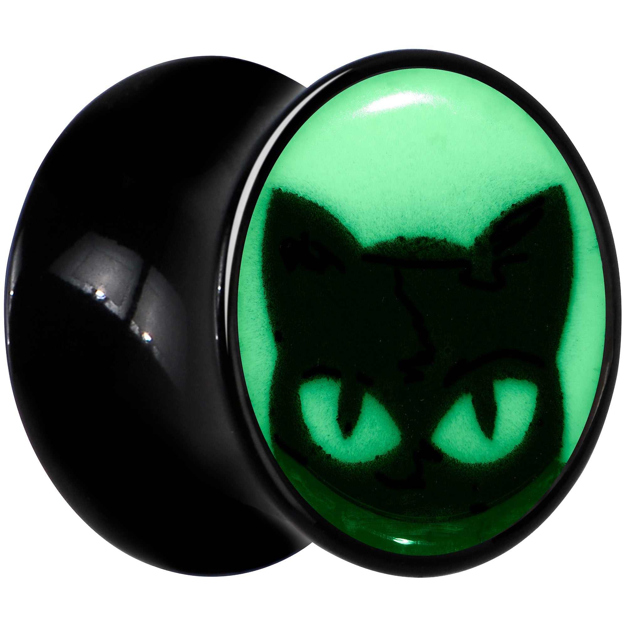 BodyCandy Black Acrylic Glow in the Dark Peeking Cat Double Flare Plug Set by Onyx O — lifestyle context