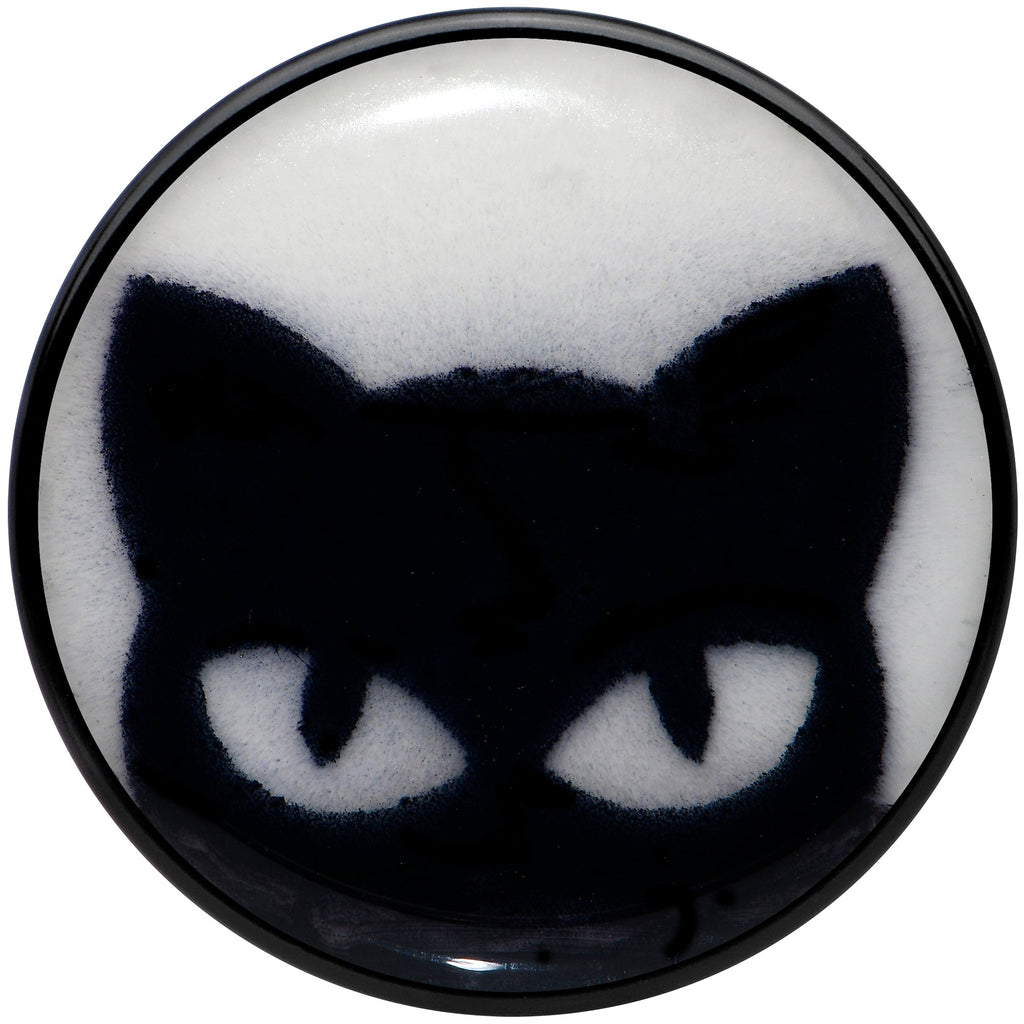 BodyCandy Black Acrylic Glow in the Dark Peeking Cat Double Flare Plug Set by Onyx O — side view