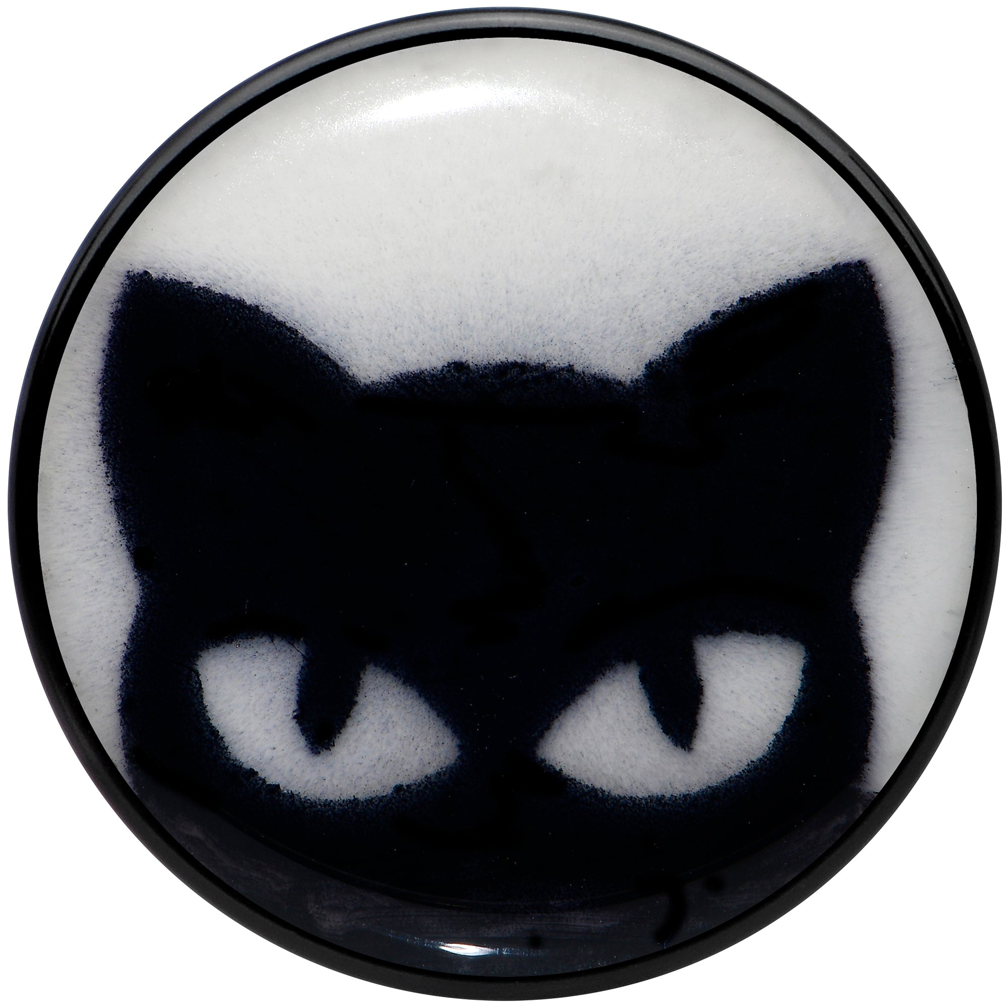 BodyCandy Black Acrylic Glow in the Dark Peeking Cat Double Flare Plug Set by Onyx O — side view