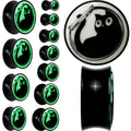 BodyCandy 0G Glow in the Dark Fishbowl Kitty Cat Black Acrylic Saddle Plug Set by Onyx O — main product shot