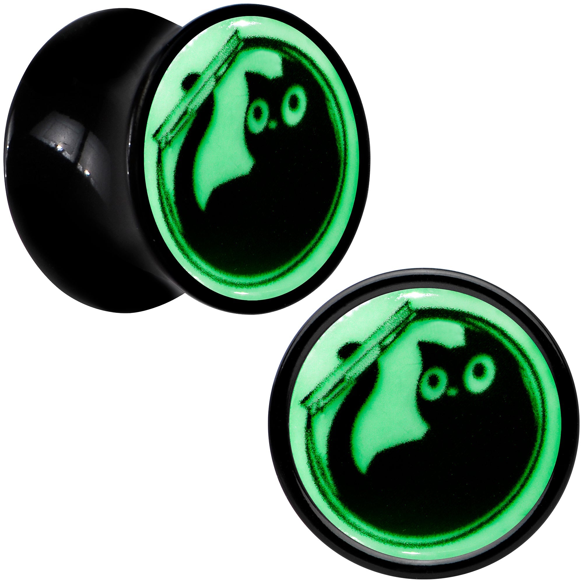 BodyCandy 0G Glow in the Dark Fishbowl Kitty Cat Black Acrylic Saddle Plug Set by Onyx O — lifestyle context