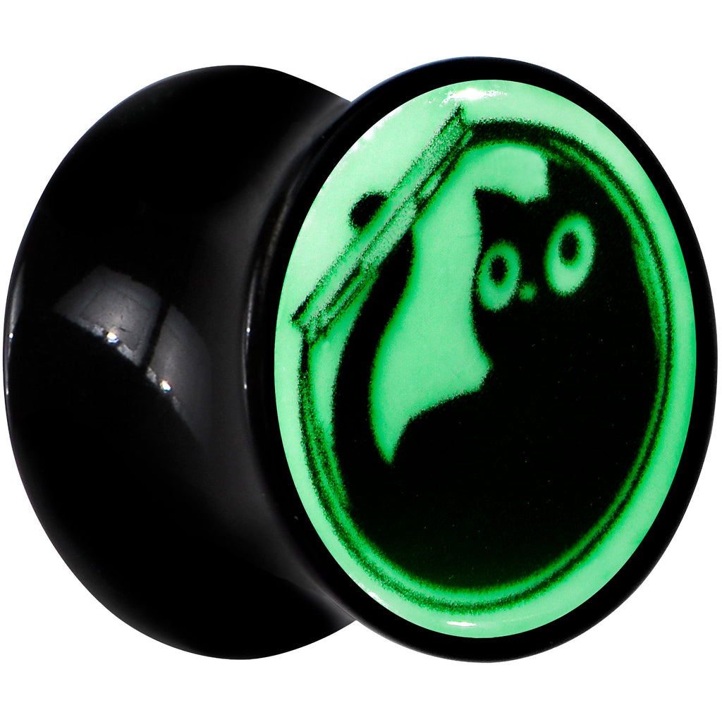 BodyCandy 0G Glow in the Dark Fishbowl Kitty Cat Black Acrylic Saddle Plug Set by Onyx O — side view