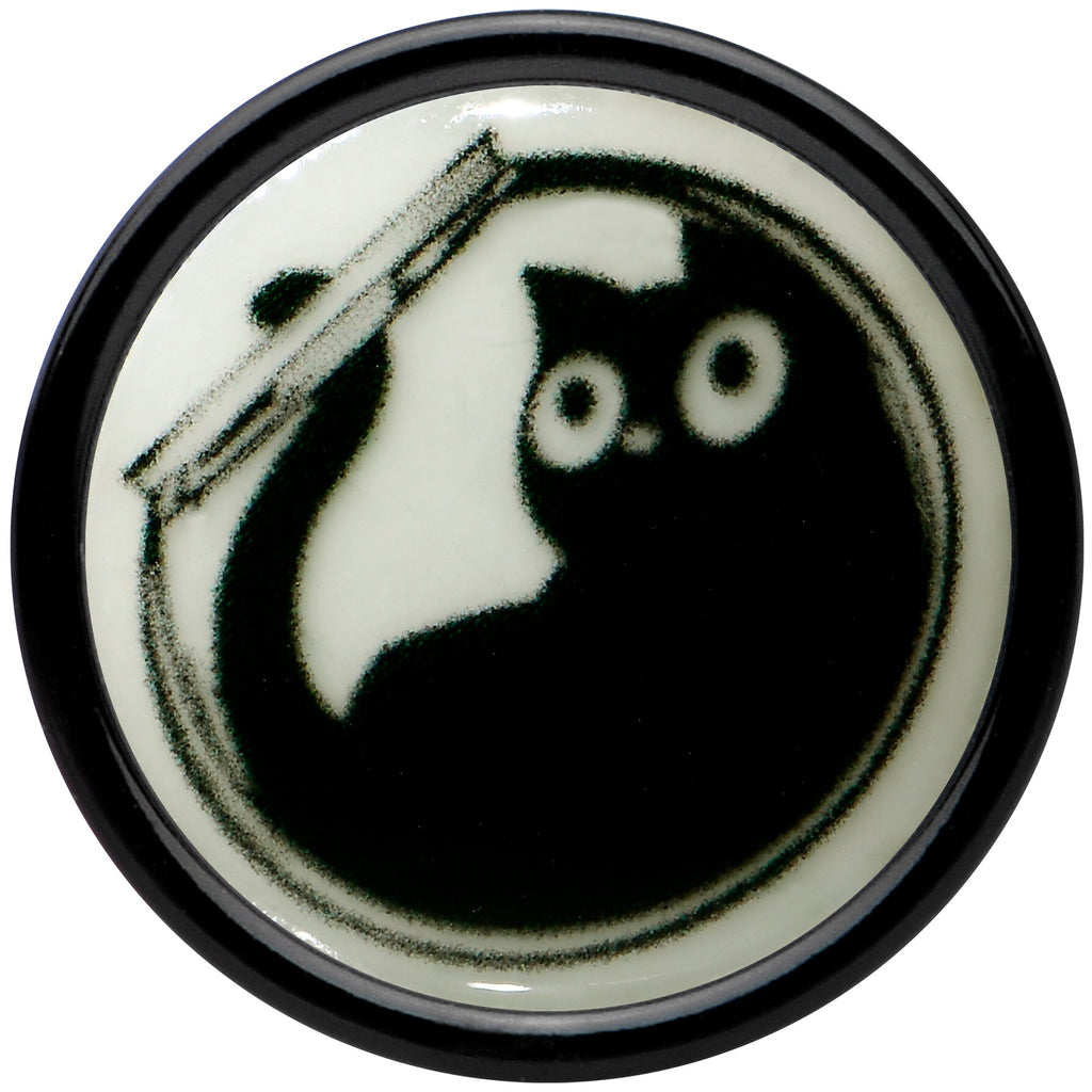 BodyCandy 0G Glow in the Dark Fishbowl Kitty Cat Black Acrylic Saddle Plug Set by Onyx O — back view