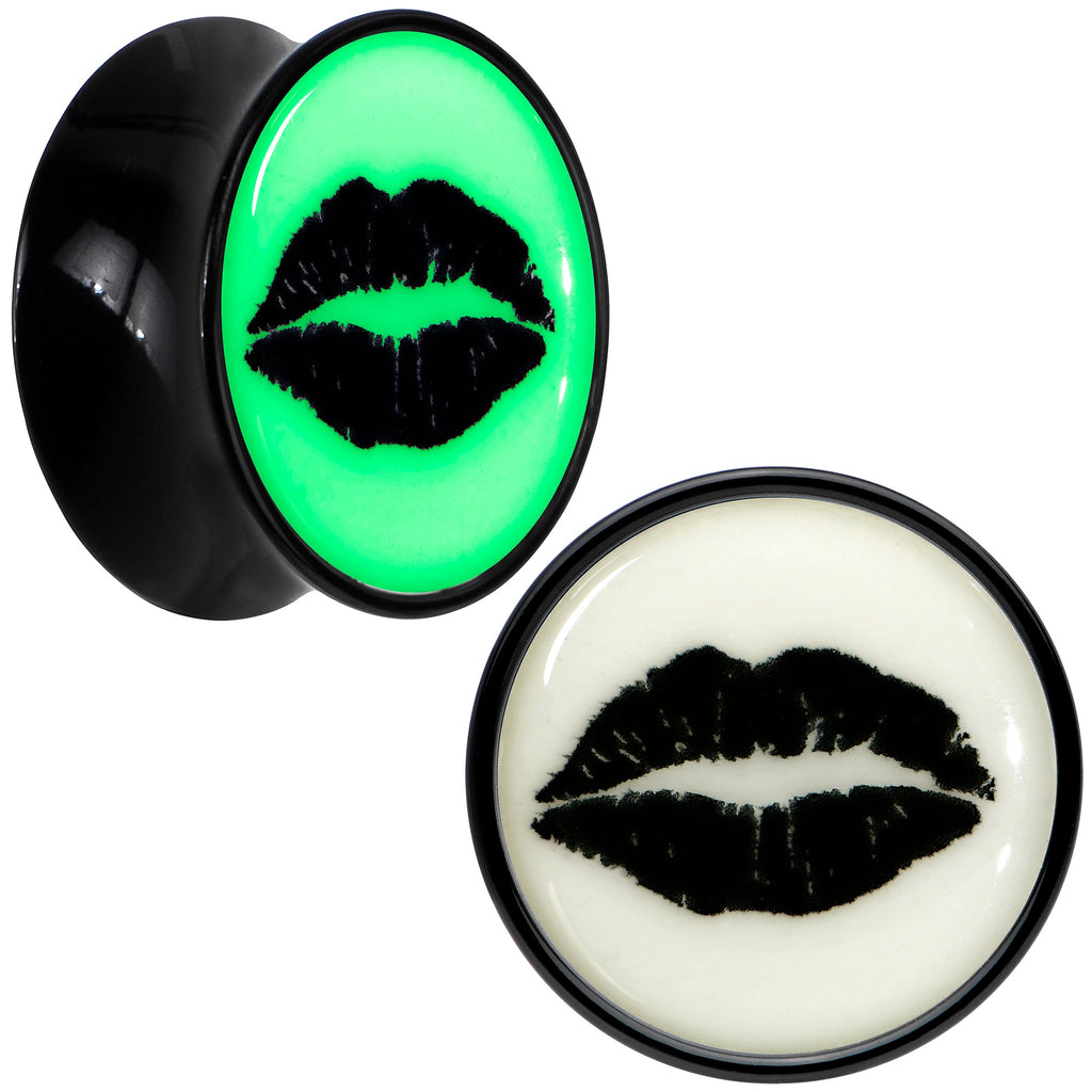 BodyCandy Black Acrylic Lipstick Kiss Glow in Dark Double Flare Plug Set by Onyx O — packaging
