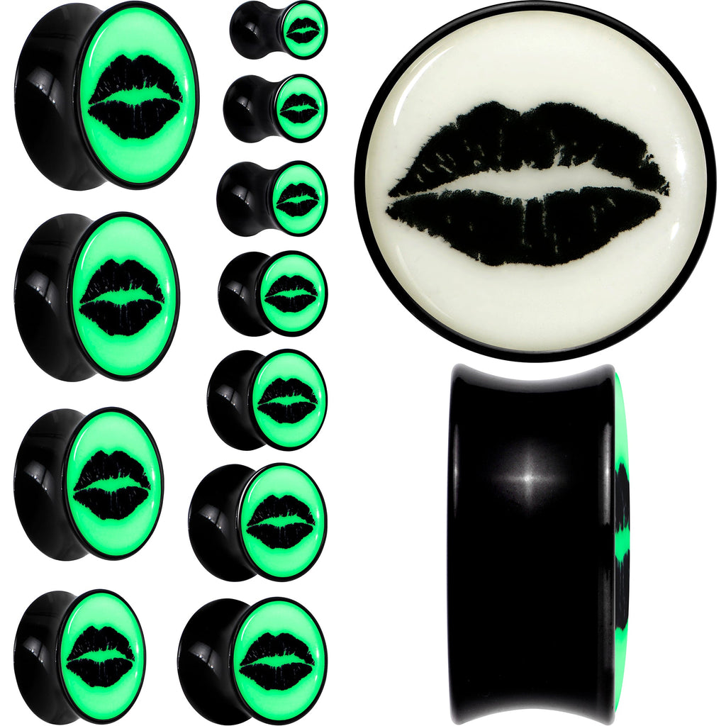 BodyCandy Black Acrylic Lipstick Kiss Glow in Dark Double Flare Plug Set by Onyx O — main product shot