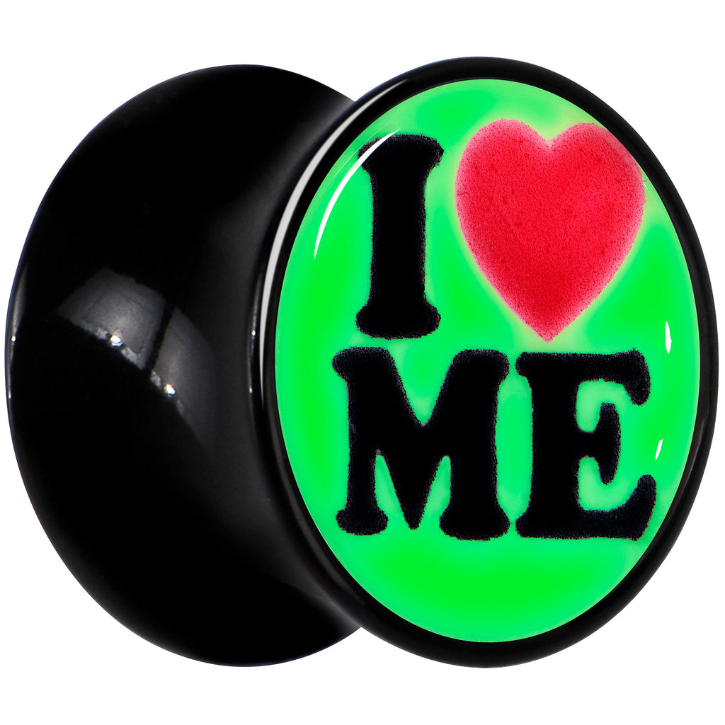 BodyCandy Black Acrylic I Love Me Glow in the Dark Double Flare Plug Set by Onyx O — lifestyle context