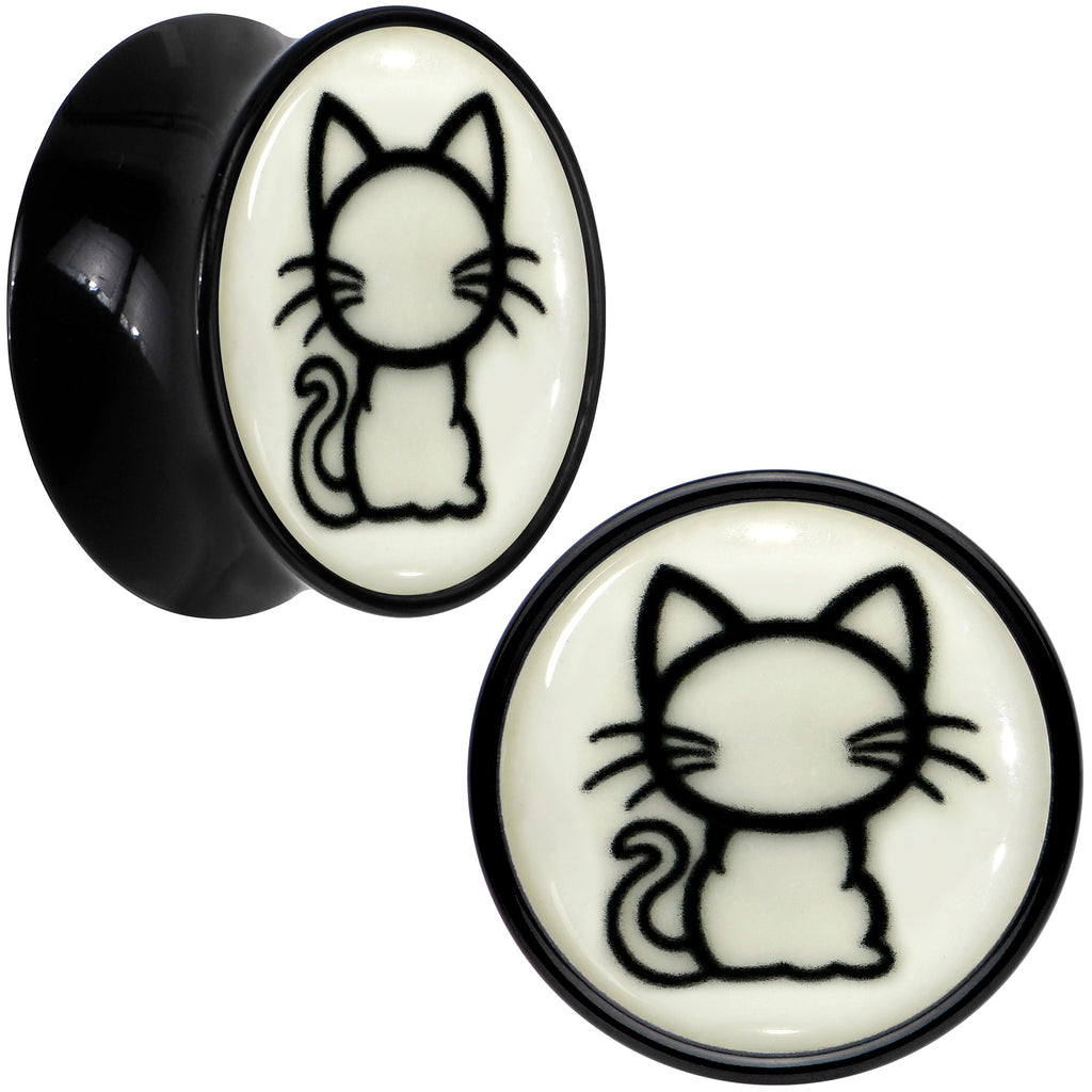 BodyCandy Glow in the Dark Kitty Cat Black Acrylic Saddle Plug Set 8mm to 20mm by Onyx O — comparison shot