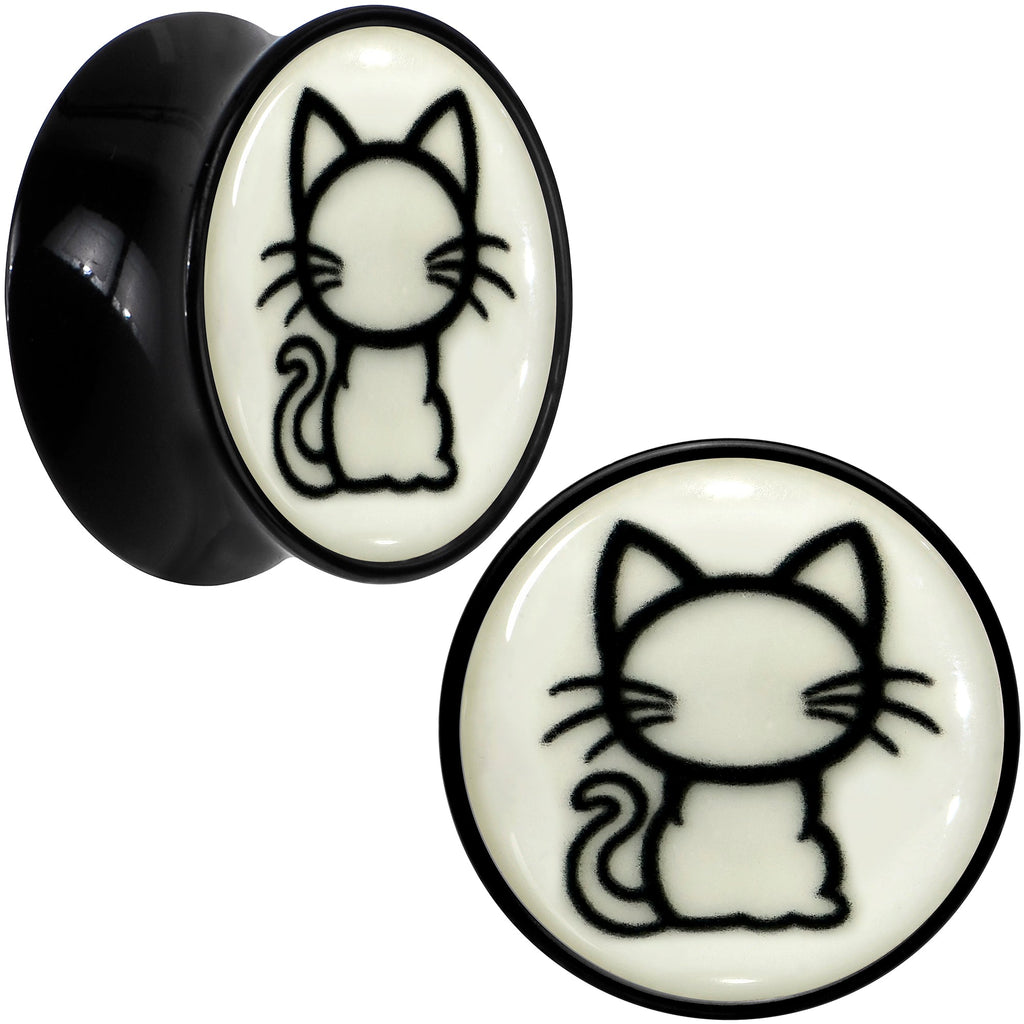 BodyCandy Glow in the Dark Kitty Cat Black Acrylic Saddle Plug Set 8mm to 20mm by Onyx O — feature highlight