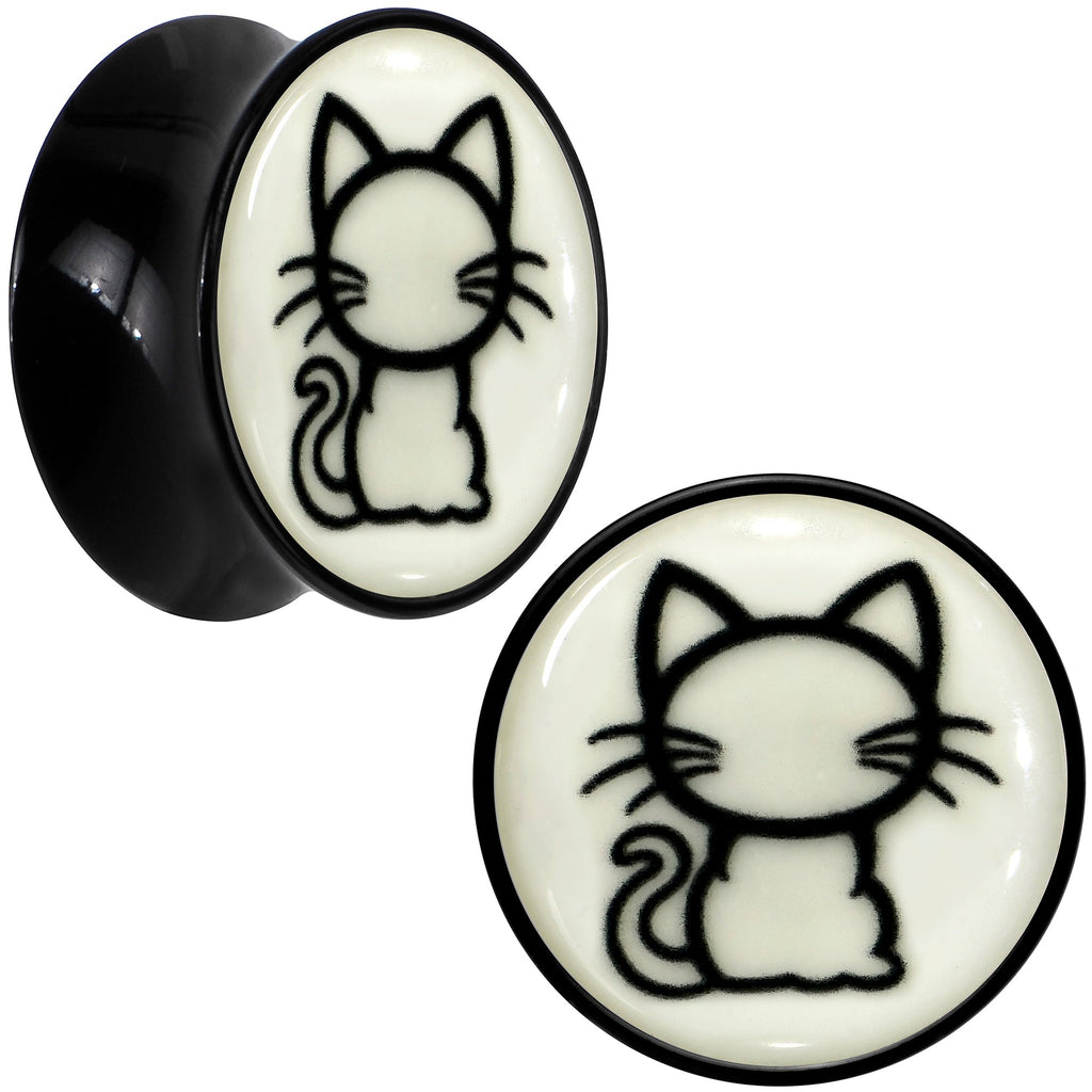 BodyCandy Glow in the Dark Kitty Cat Black Acrylic Saddle Plug Set 8mm to 20mm by Onyx O — product on model